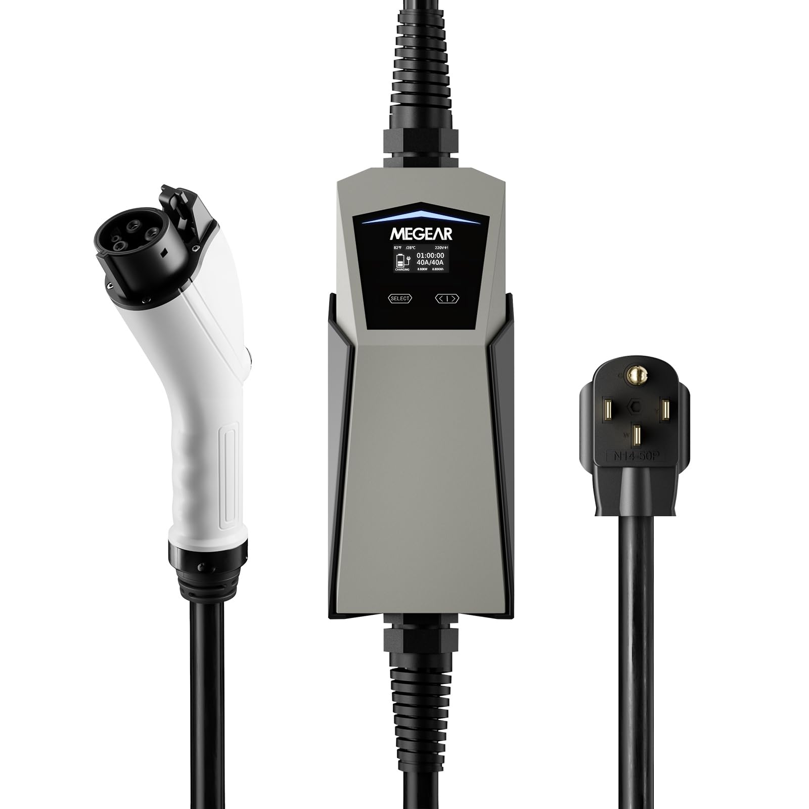 MEGEAR Level 2 Portable EV Charger with NEMA 14-50 Plug - Adjustable Current 12A/16A/24A/32A/40A - Fast Charging Station for SAE J1772 Electric Vehicles - Perfect for Home, Office & Road Trip Charging