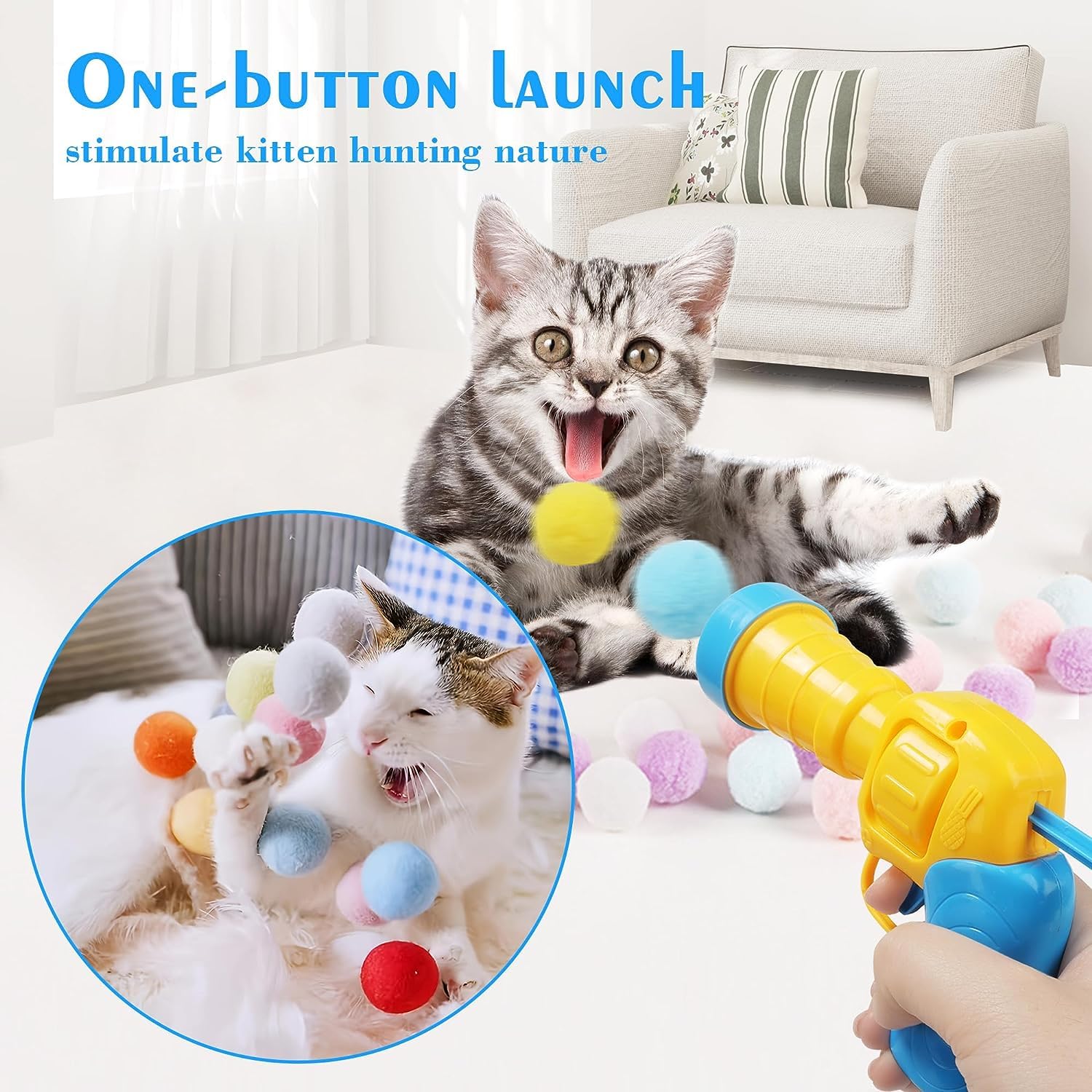 Mewlmart Interactive Cat Toys for Indoor Cats - Halloween Themed Self-Play Puff Balls, Pom Pom Balls, Plush Ball Launcher with 30 Balls - Perfect for Cat Enrichment and Playtime at Home