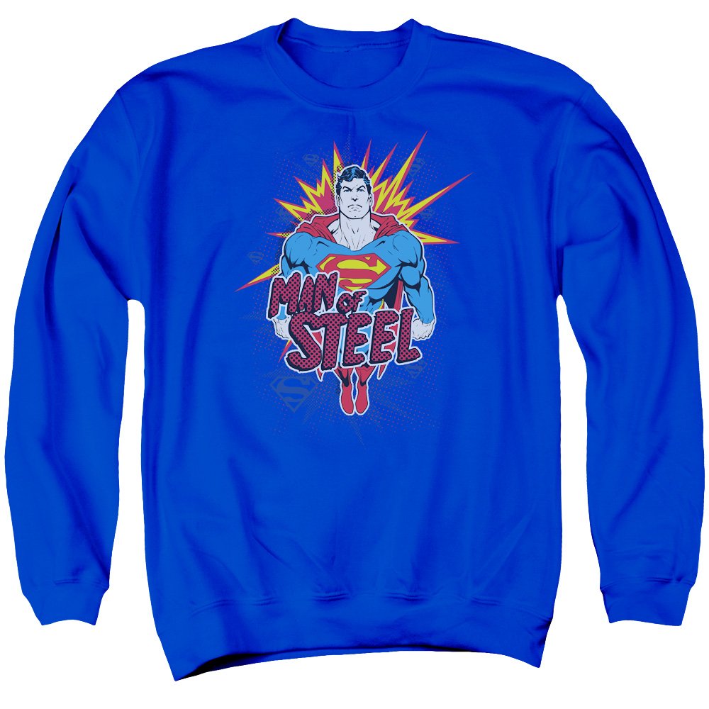 Superman Steel Pop Graphic Crewneck Sweatshirt for Men & Women | Unisex Casual Pullover Hoodie | Perfect for Cosplay, Comic Con & Everyday Wear