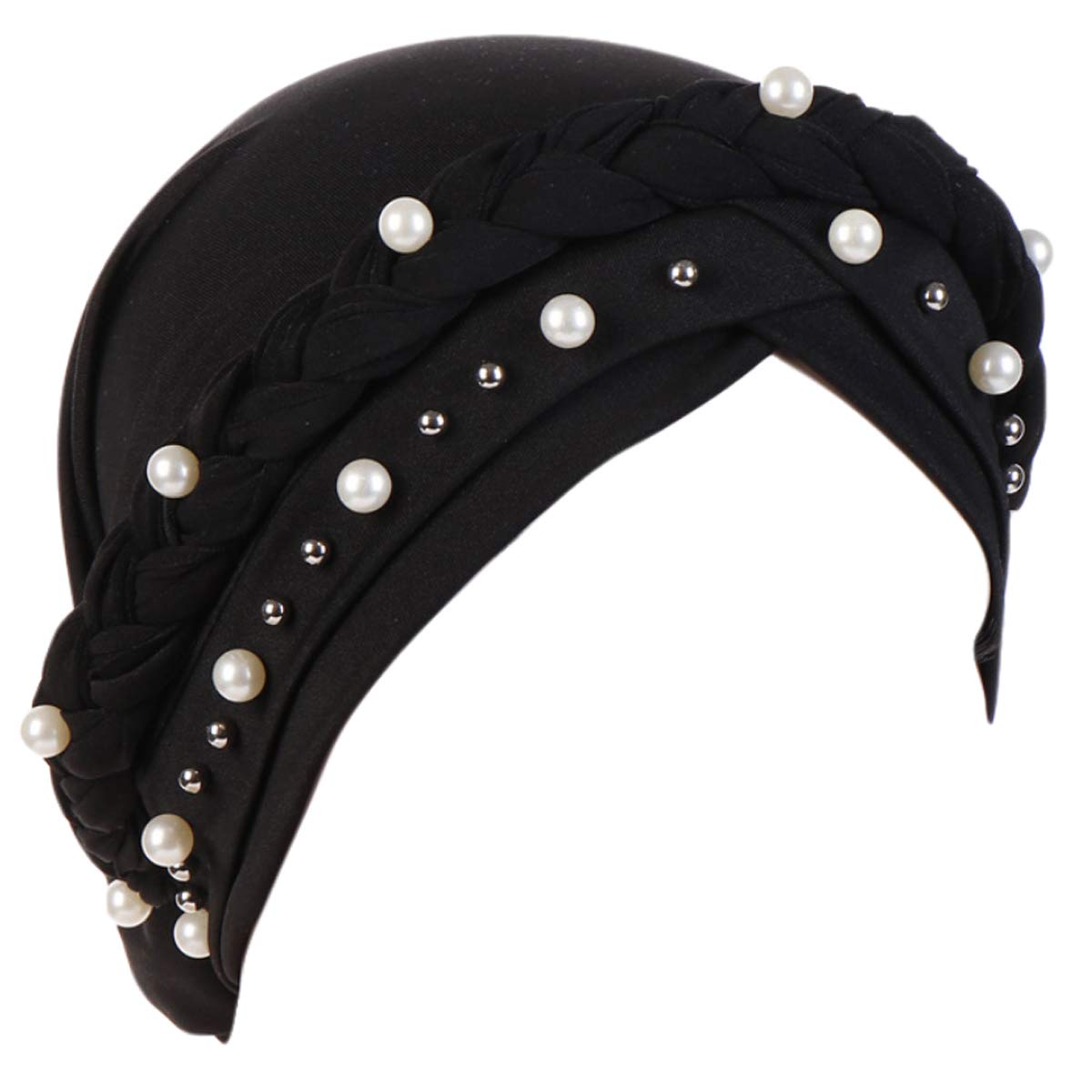 Ever Fairy Chemo Cancer Head Hat for Women - Beaded Pearl Braid Turban Head Scarf, Soft Polyester Headwear for Hair Loss, Comfortable Chemotherapy Cap (Perfect for Daily Wear, Hospital Visits & Special Occasions)