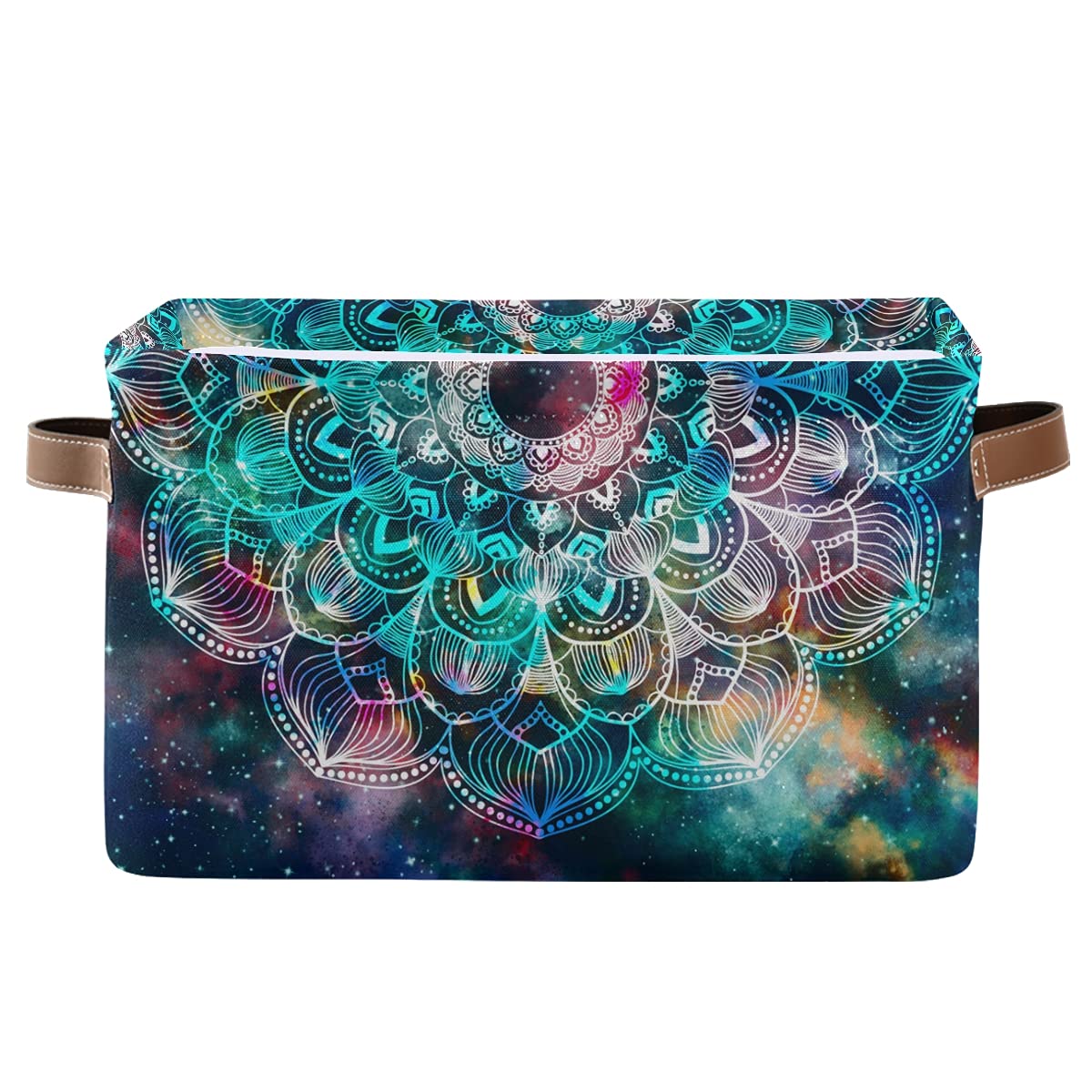 Bright Galaxy Mandala Foldable Fabric Storage Bins - Large Capacity Closet Organizers with Reinforced Handles (2-Pack) | Perfect for Bedroom, Closet, Nursery & Office Organization