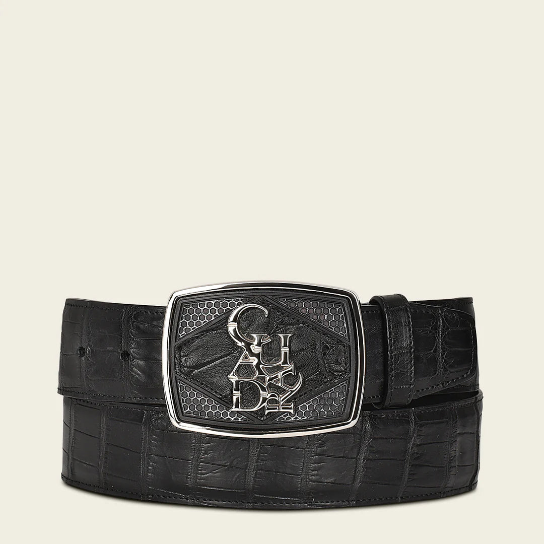 CV500AL Men's Black Casual Alligator Leather Belt - Stylish & Durable Fashion Accessory for Office, Date & Everyday Wear