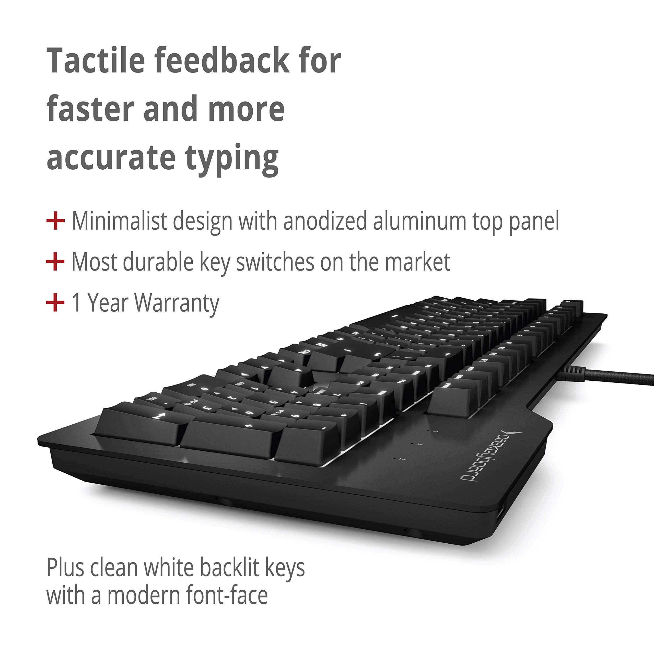 Das Keyboard Prime 13 Backlit Wired Mechanical Keyboard with Cherry MX Brown Switches - White LED Backlit Keys, USB Pass-Through & Aluminum Top Panel (104 Keys, Black) - Perfect for Gaming, Programming & Office Work