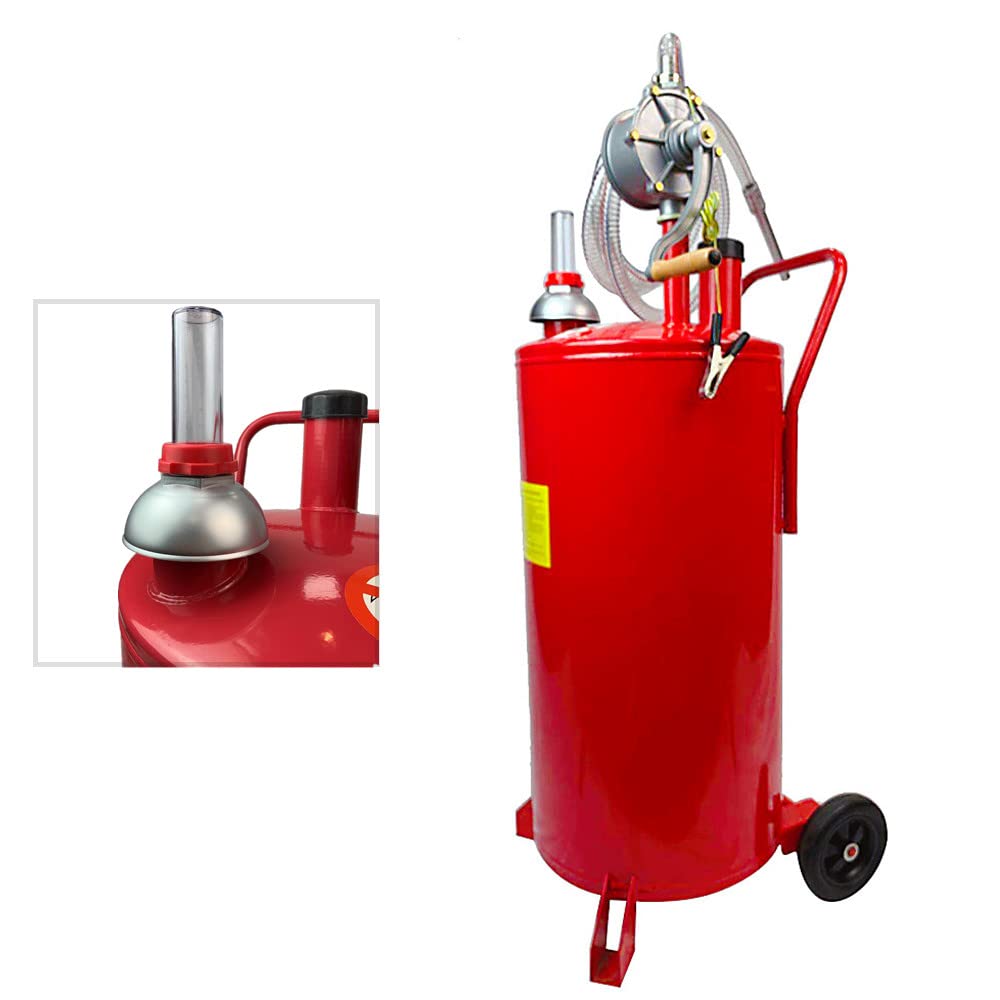 MOTOOS 20-Gallon Portable Oil Transfer Tank with Pump & Wheels - Diesel Fuel Storage Container for Gas, Oil & Fluids - Heavy Duty Red Gas Caddy for Garage, Workshop & Farm Use