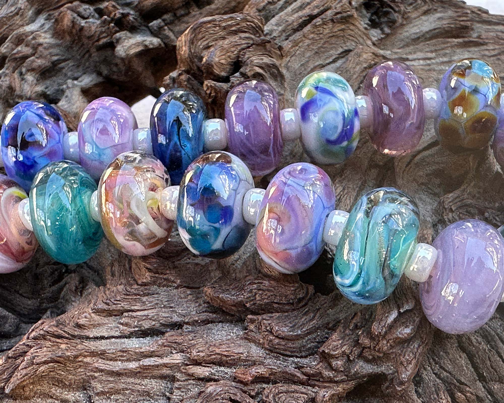 19-Piece Purple & Blue Lampwork Glass Beads Set for Jewelry Making - Handmade Orphan Beads for Necklaces, Bracelets & DIY Crafts - Perfect for Beaders & Artisans