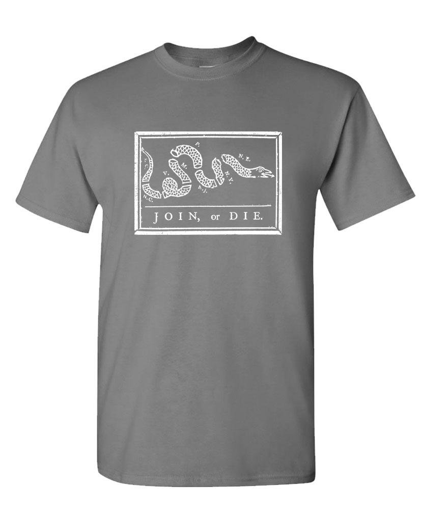 Join OR DIE USA American Patriot Defend Men's Cotton T-Shirt - Charcoal Gray Comfort Fit Tee for Patriotic Events, 4th of July & Political Rallies