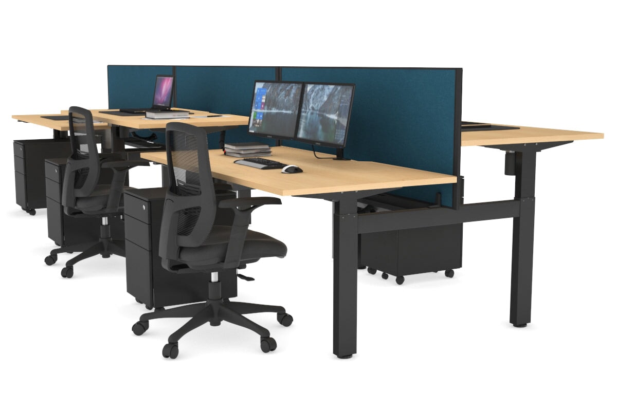 Adjustable 6-Person H Bench Workstation - Black Frame [1200L x 800W with Cable Management] for Office, Coworking Space & Conference Room