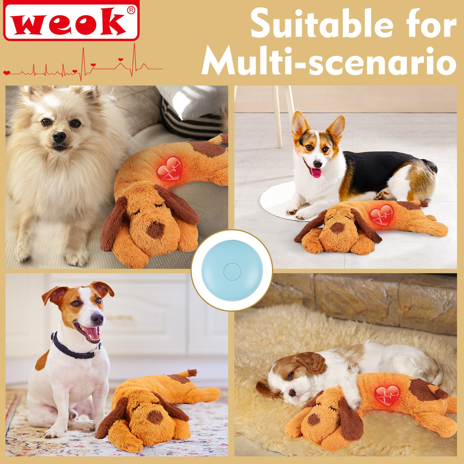 Heartbeat Puppy Toy for Dogs - Calming Aid & Anxiety Relief Stuffed Animal with Realistic Heartbeat, Comfort Cuddler Pillow for Puppy Sleep Aid | Perfect for Anxious Pets, New Puppies & Separation Anxiety Relief