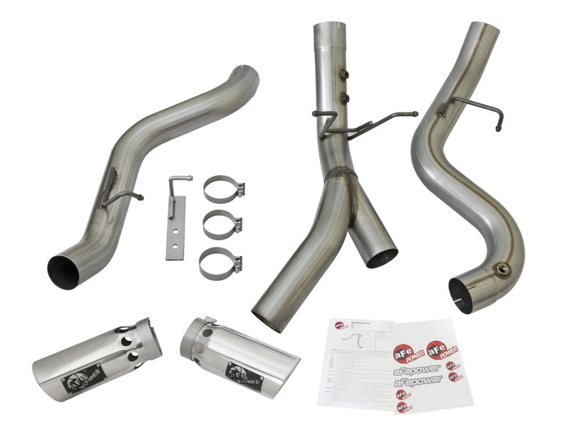 aFe Large Bore HD 4-Inch 409 Stainless Steel DPF Back Exhaust System with Dual Polished Tips - Compatible with 2017 GM Duramax V8 6.6L (L5P) Diesel Trucks - Heavy-Duty Performance & Aggressive Sound for Towing & Off-Road Adventures