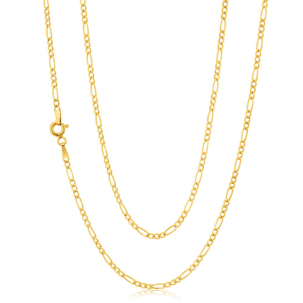 9ct Yellow Gold 3:1 Figaro Chain 45cm (18 Inches) 50 Gauge - Elegant Jewelry for Women, Perfect for Layering, Gift Giving & Everyday Wear