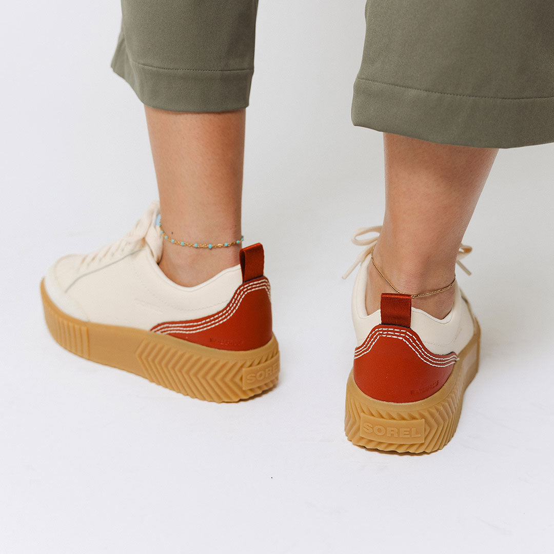 Sorel Ona Ave Low Waterproof Sneakers for Women - Honey White & Sanguine | Comfortable Walking Shoes for Outdoor Activities, Travel & Casual Wear