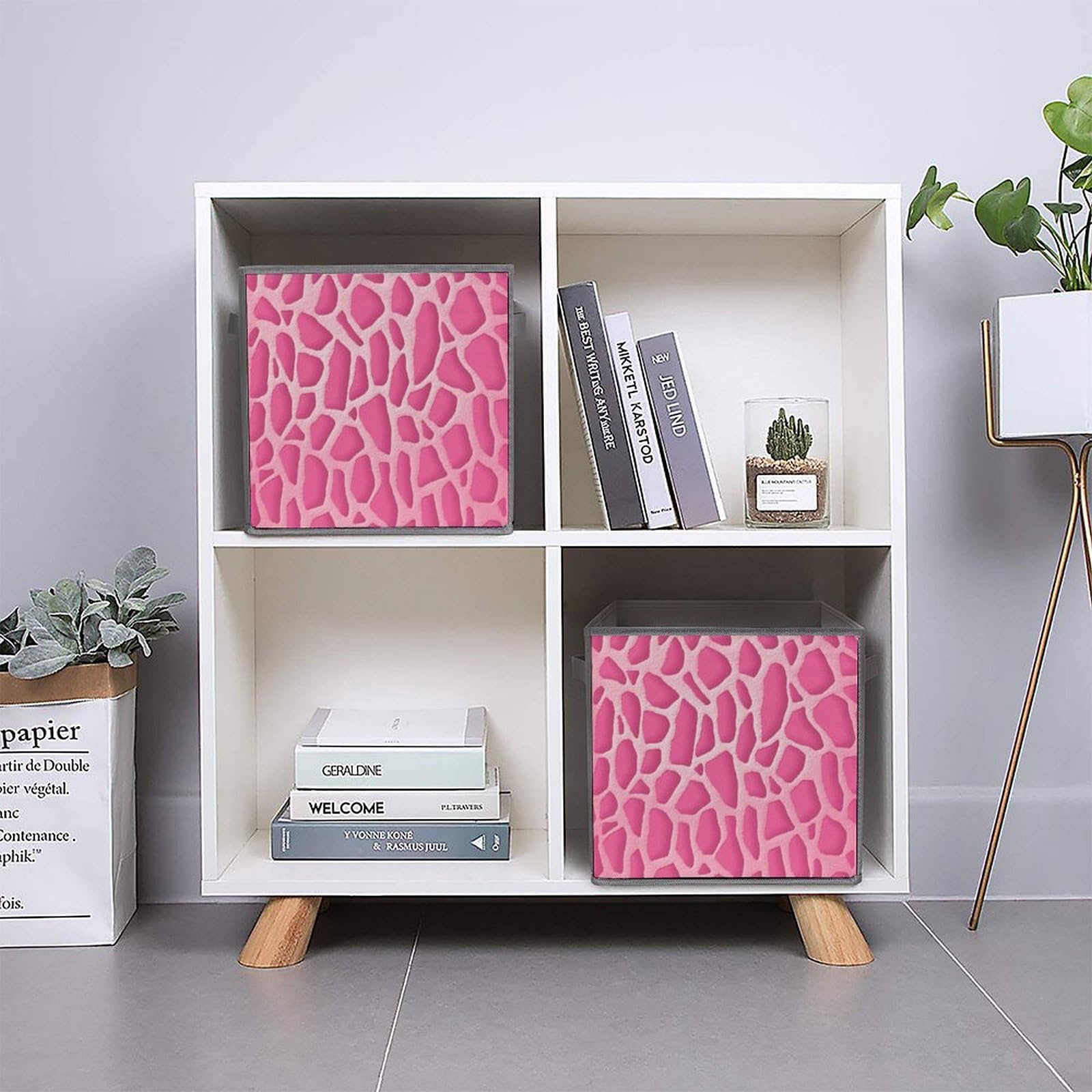 6-Piece Collapsible Storage Bins with Giraffe Print & Handles - Foldable Fabric Storage Containers for Home Organization, Closet, Nursery, Laundry Room & Shelves - Space Saving Storage Baskets for Toys, Blankets & Household Items