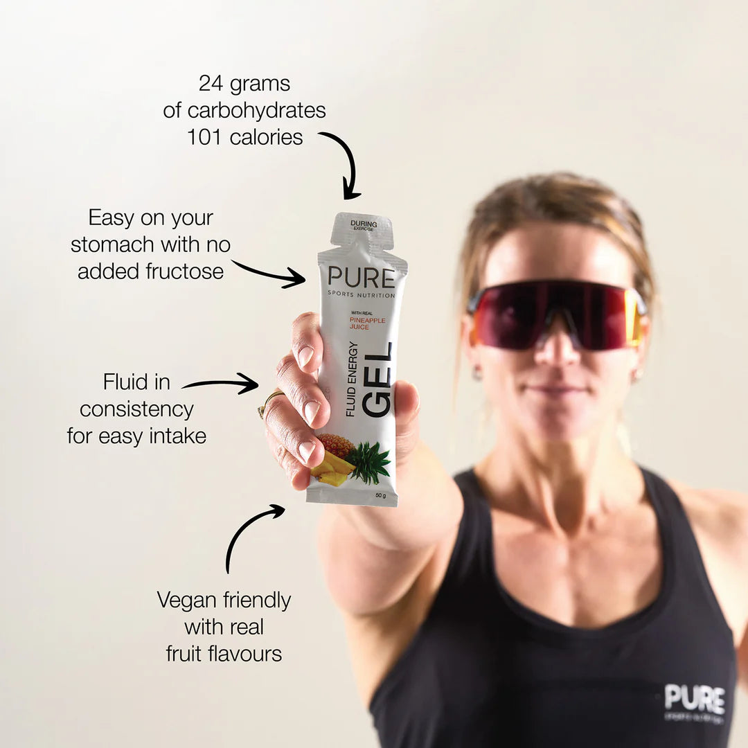PURE Energy Gel with Cherry Flavor & Caffeine Boost - Fast-Acting Sports Nutrition for Running, Cycling & Endurance Athletes