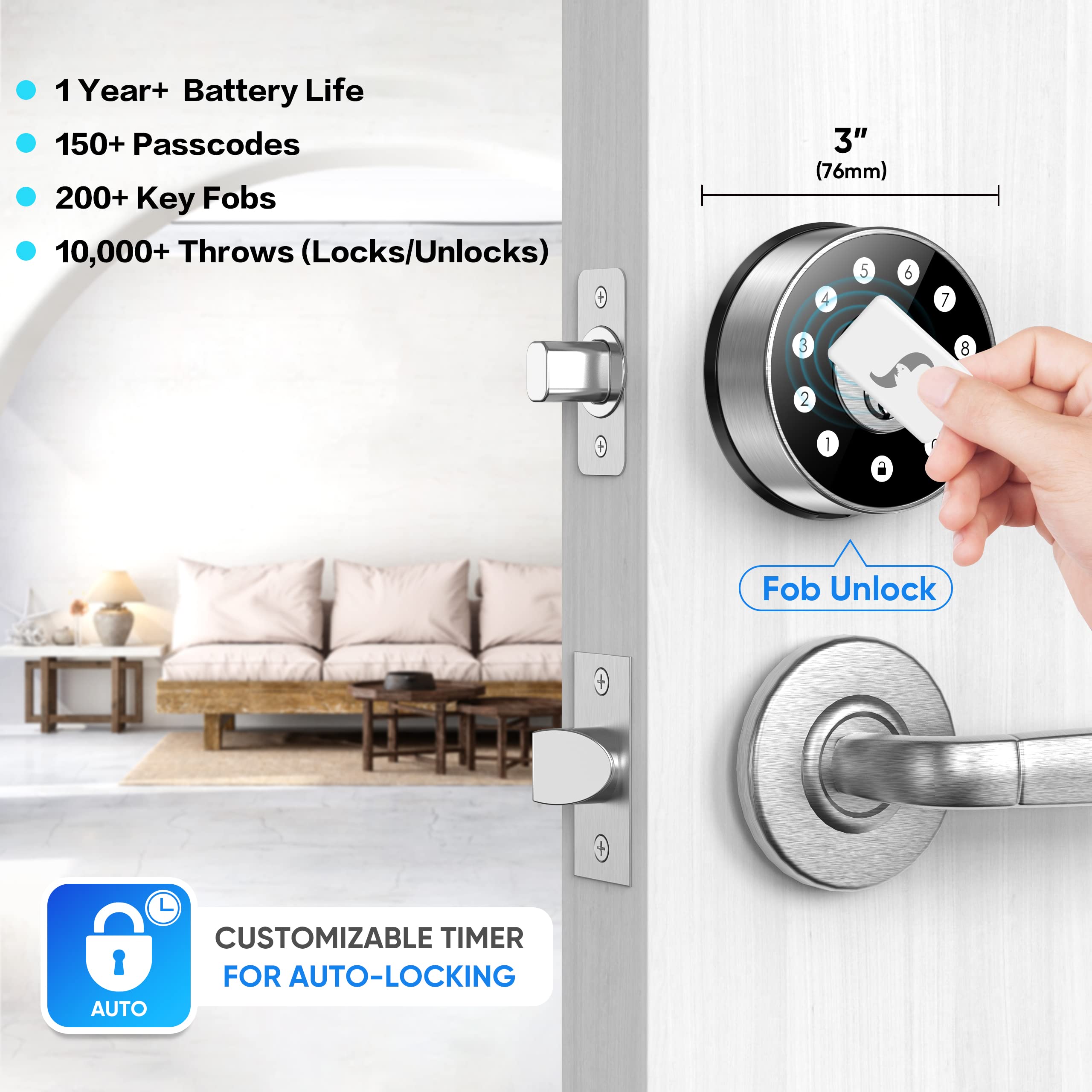 Sifely Smart Keyless Entry Deadbolt Lock - Digital Door Lock with Keypad & Fob Support - Secure Front Door Lock for Homes & Apartments - Ideal for Smart Home Security & Keyless Access