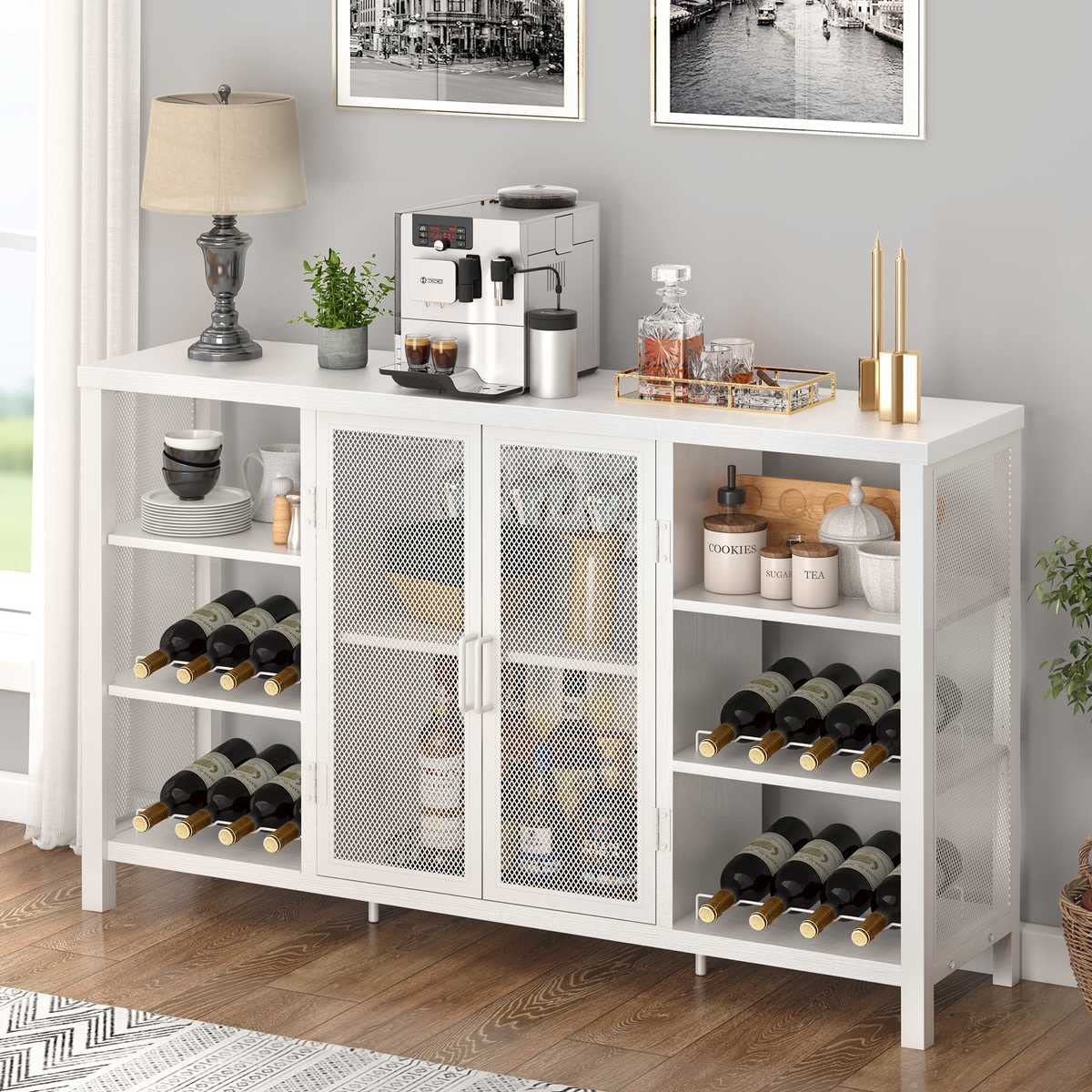 Modern Wine Bar Cabinet with Wine Rack & Glass Storage - 55