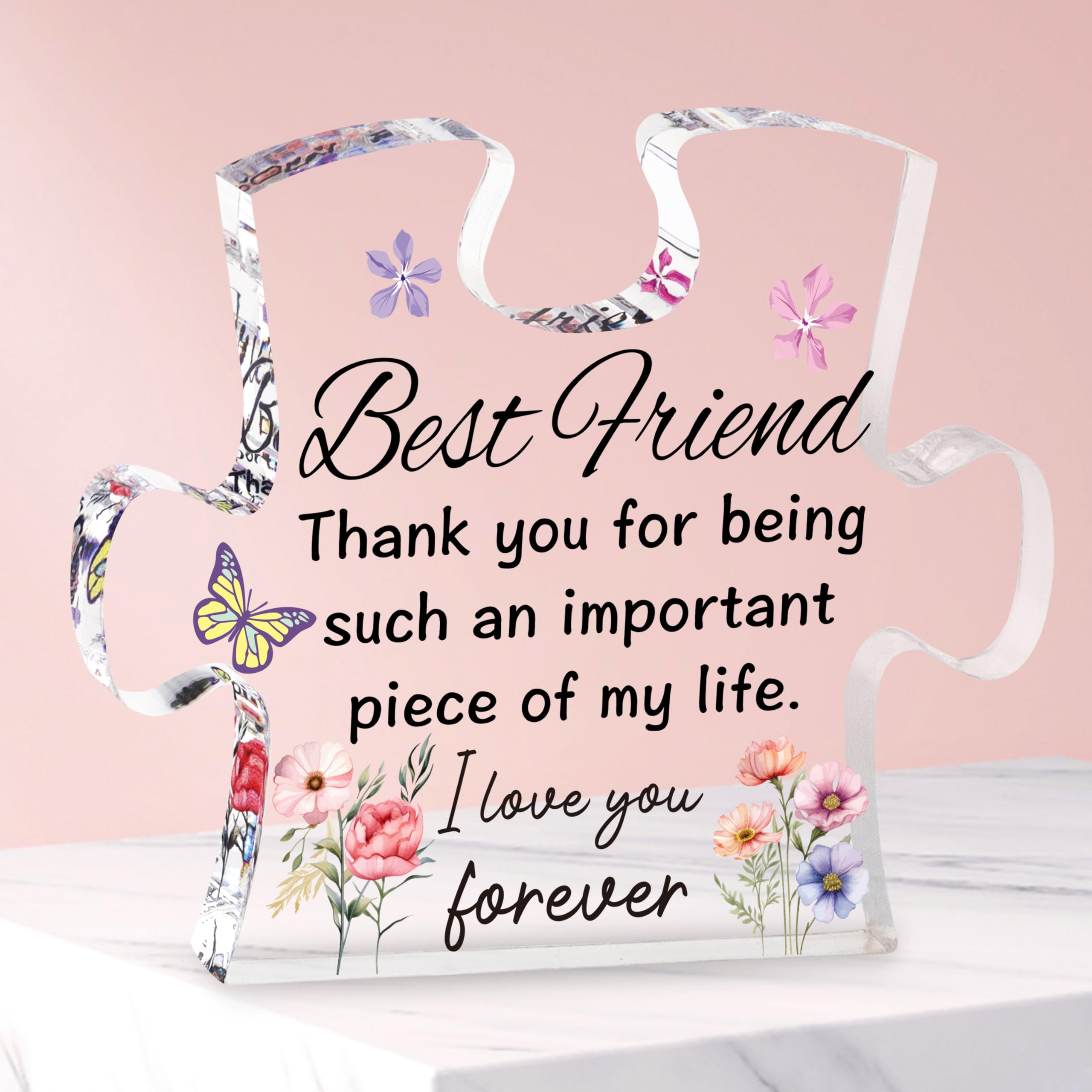 Merclix Best Friends Puzzle-Shaped Acrylic Plaque - Personalized Friendship Gift for Women, Birthday, Christmas & Bestie Gifts - Perfect for Home Decor, Office Desk & Special Occasions