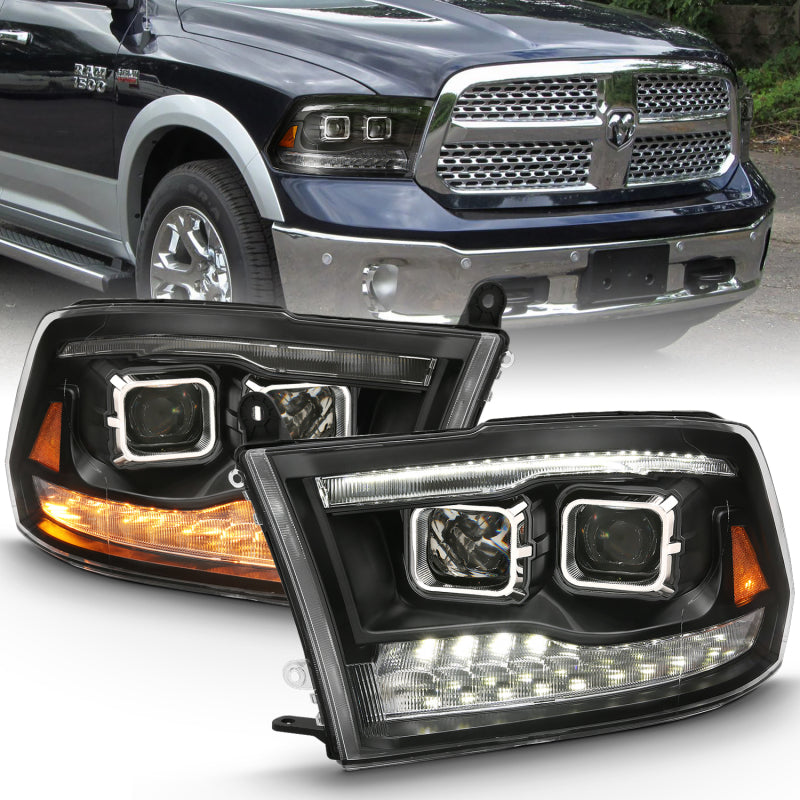 ANZO Projector Headlights with Switchback & Halo Rings - Compatible with Dodge Ram 1500 (2009-2018) - Black Housing - Upgrade Your Truck's Style & Visibility for Night Driving