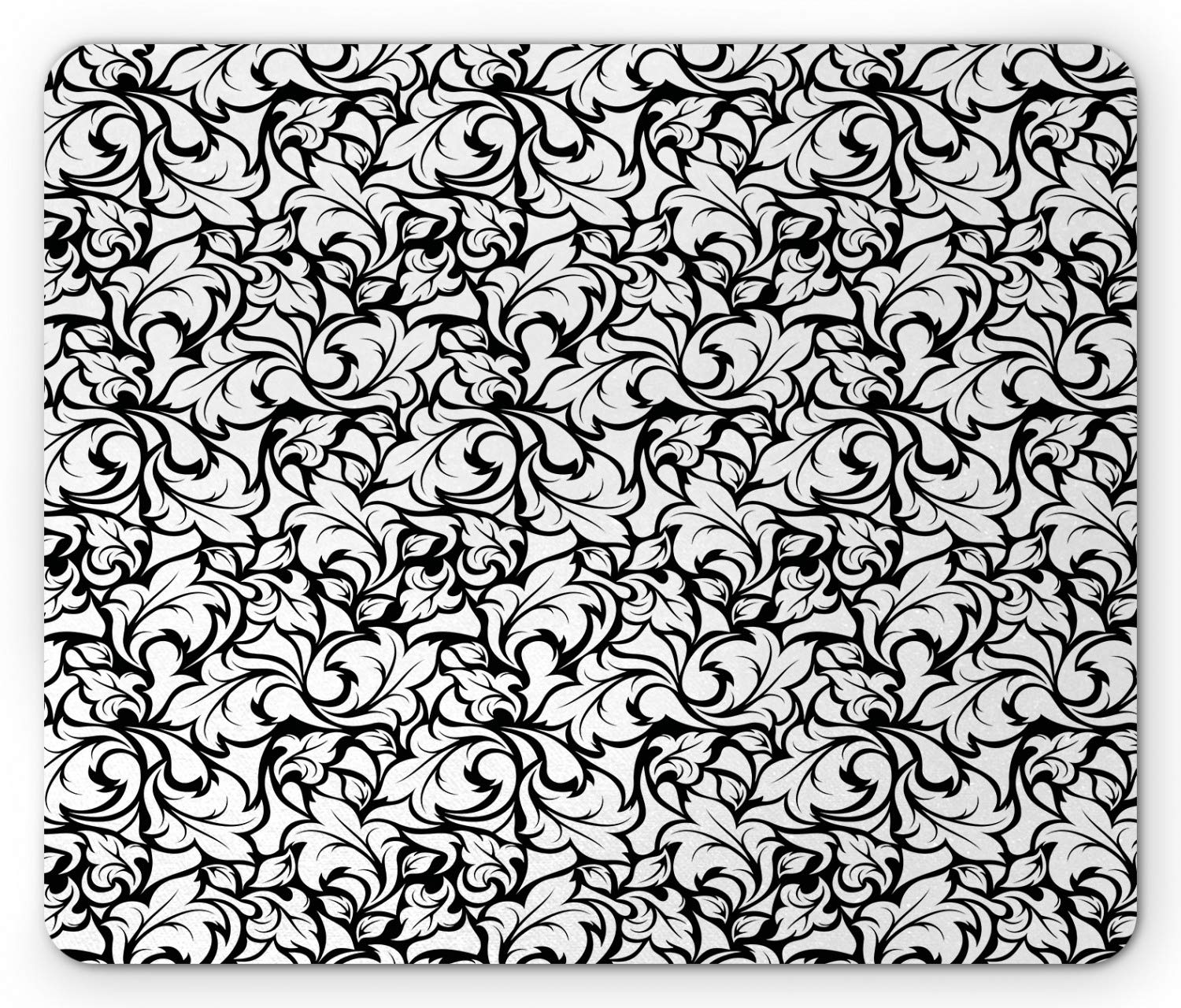 Ambesonne Floral Mouse Pad - Monochrome Leaves Abstract Design, Non-Slip Rubber Base, Standard Size (7.8
