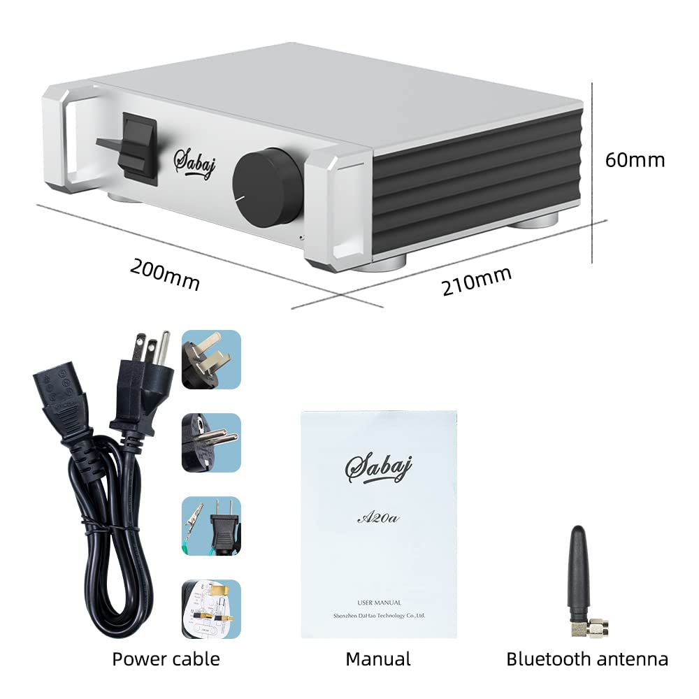 SABAJ A20a 2022 Version 350W Class D Power Amplifier with MA5332M Chip - Bluetooth 5.0, XLR & RCA Inputs - Perfect for Home Theater, Studio Monitoring & Live Performances