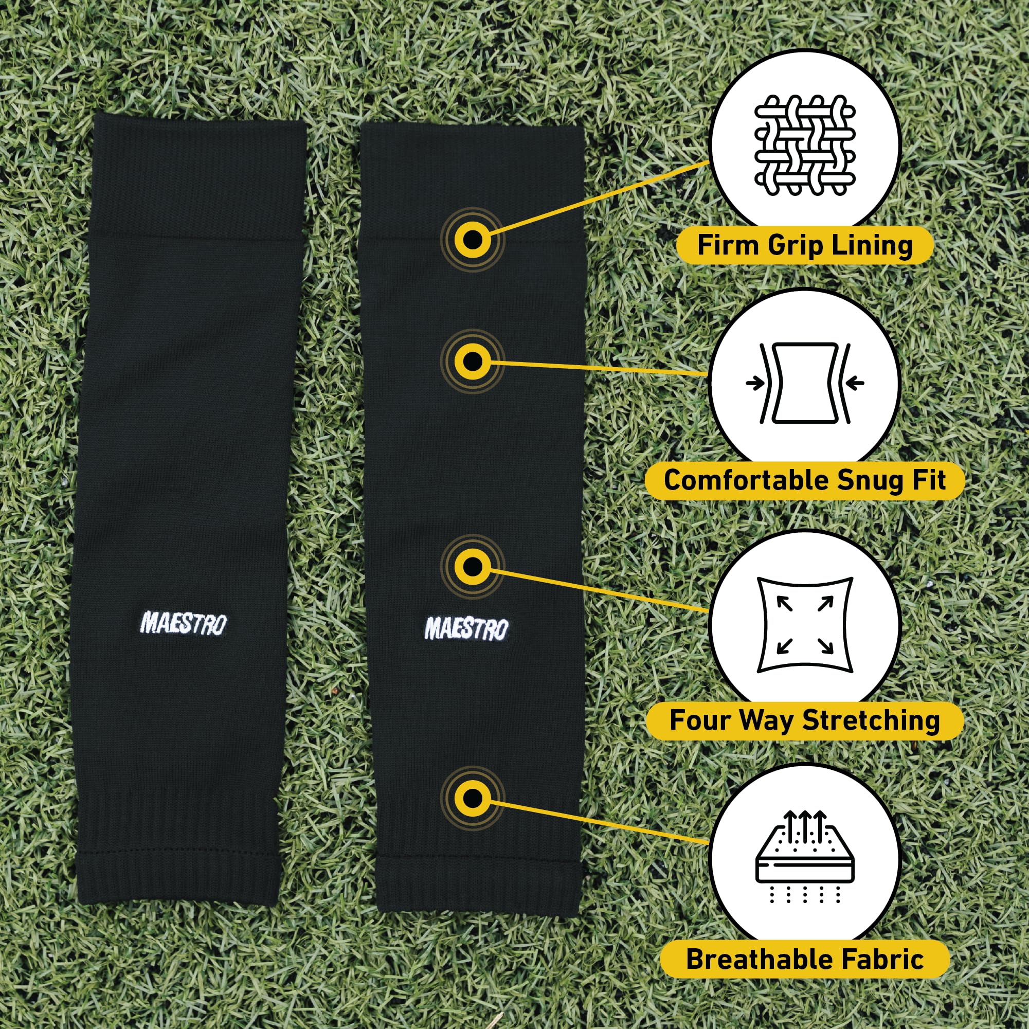 Maestro Leg Sleeves for Men & Boys - Breathable Shin Guard Sleeves for Soccer, Football, Hockey - Perfect for Sports Training & Game Protection