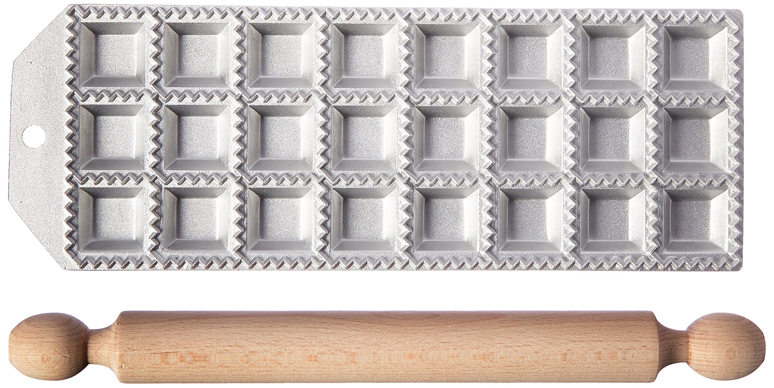 Eppicotispai 24-Hole Aluminum Square Ravioli Maker with Rolling Pin - Professional Pasta Dough Press for Homemade Italian Dumplings - Perfect for Kitchen, Cooking Enthusiasts, and Italian Cuisine Lovers