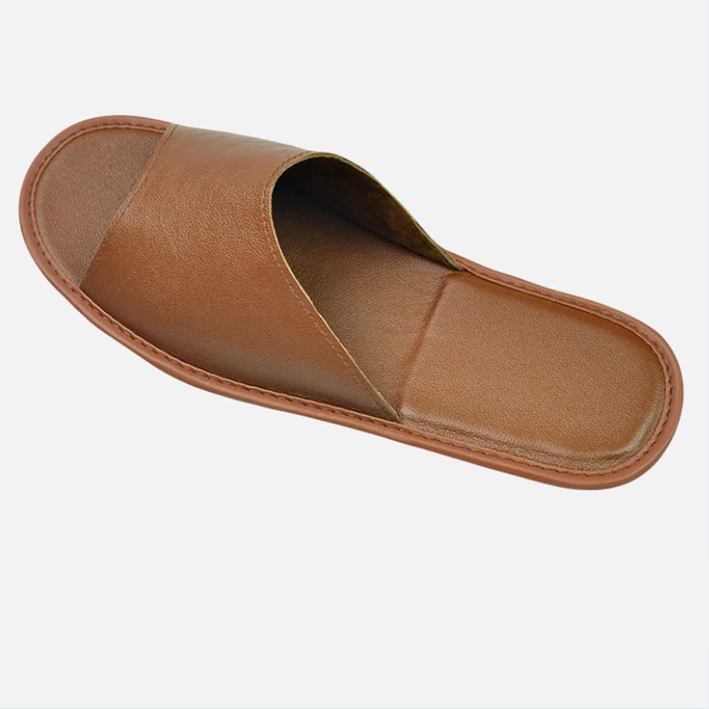 Premium Cowhide Leather Slippers for Men & Women - Comfortable Wooden Floor House Shoes for All Seasons (Spring, Summer, Autumn) - Size 40/41 - Perfect for Indoor Relaxation, Home Office & Cozy Evenings