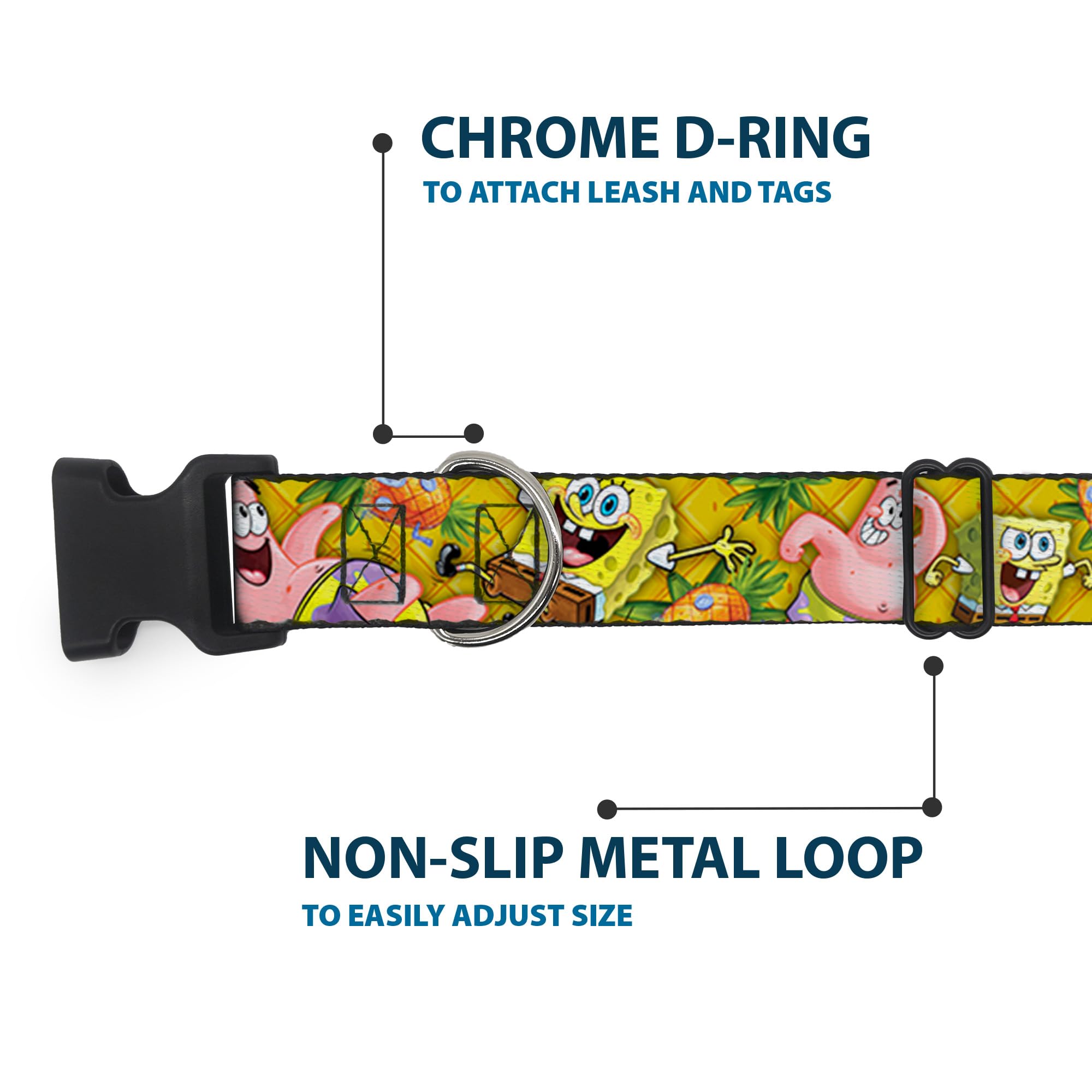 Spongebob & Patrick Starfish Dog Collar - Adjustable 16-23 Inch, 1.5 Inch Wide Nylon Pet Collar with Plastic Clip | Fun Cartoon Character Design for Small & Medium Dogs | Perfect for Costume Parties, Beach Outings & Themed Events