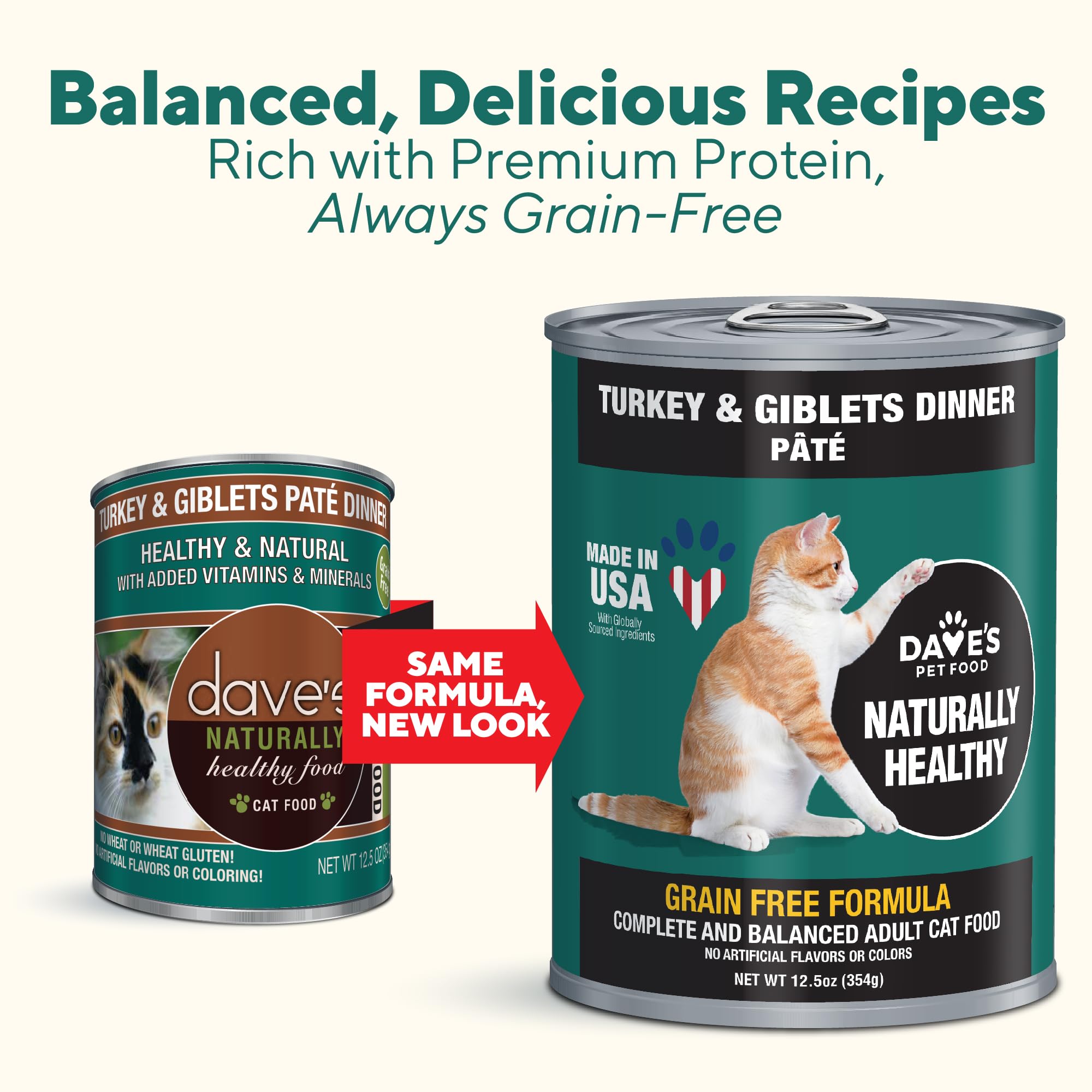 Dave's Pet Food Grain Free Canned Cat Food - Turkey & Giblets Pate - Made in USA - Natural Healthy Wet Cat Food - 12.5 oz Cans (12 Pack) - Perfect for Adult Cats & Kittens with Sensitive Stomachs
