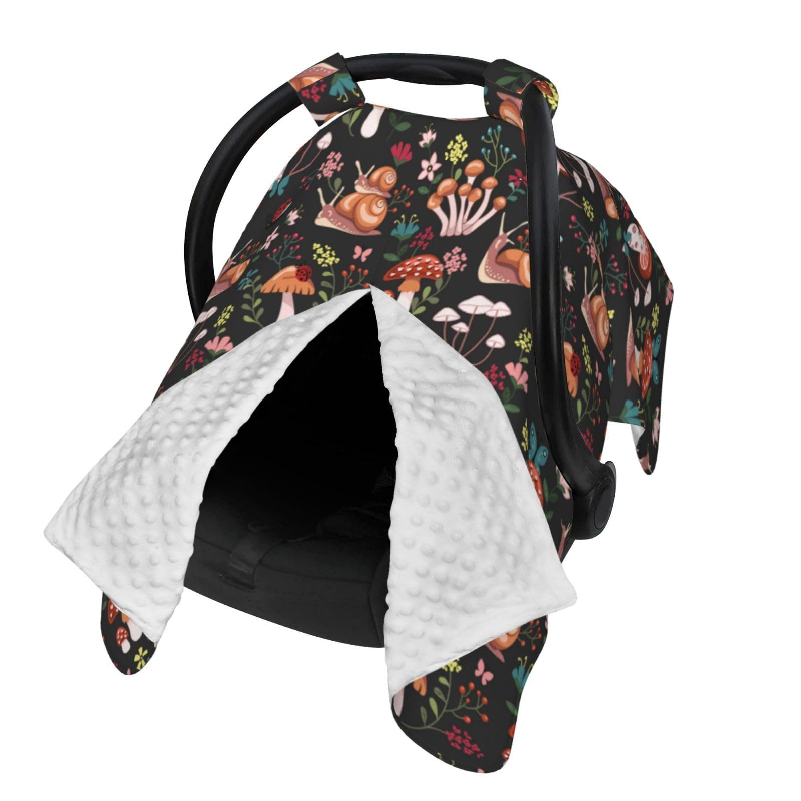 Organic Mushroom Print Baby Car Seat Cover - Soft & Breathable for Summer & Winter - Nursing Cover for Moms - Cute Mushroom Baby Accessories - Perfect for Strollers, Shopping & Outdoor Adventures