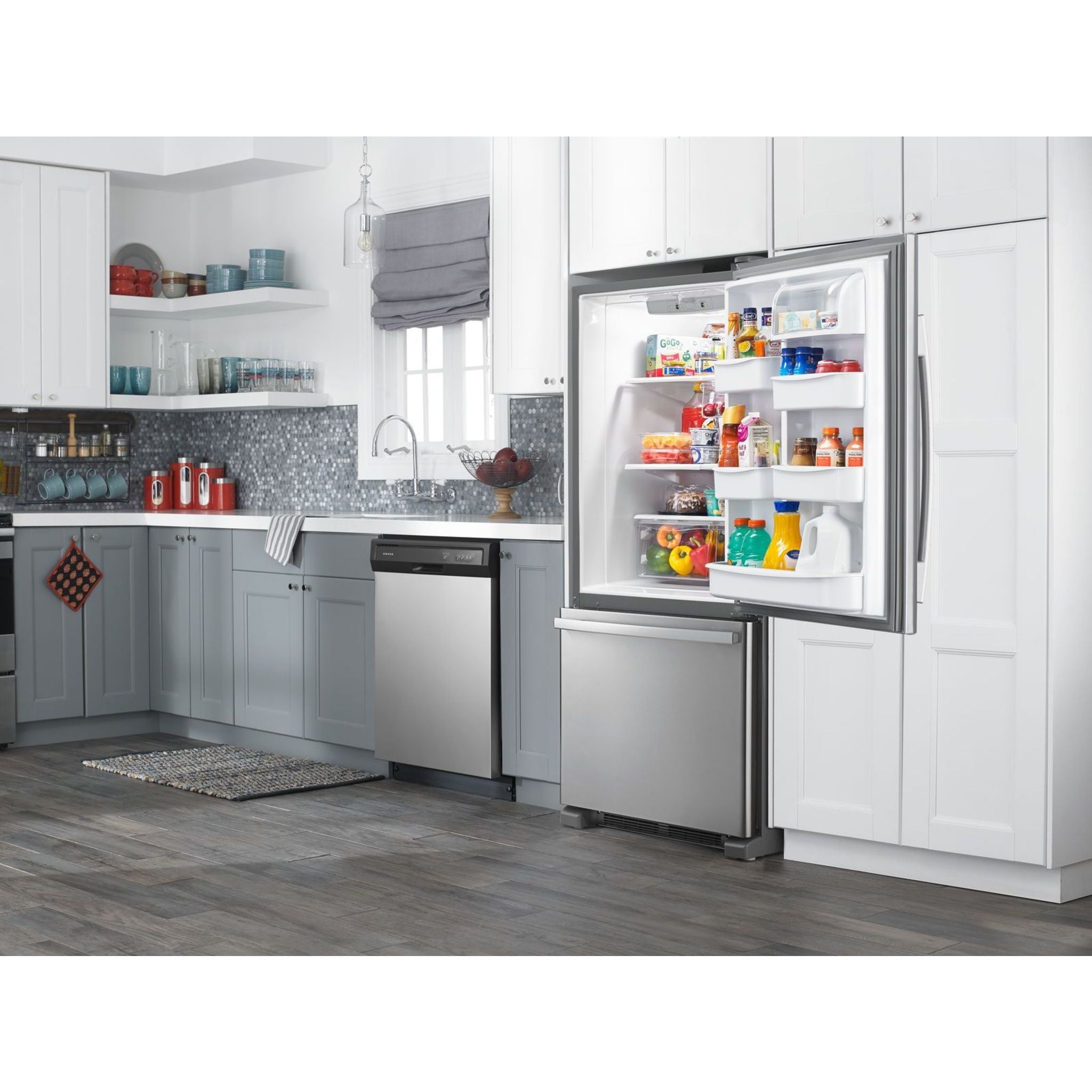 Amana Bottom Mount Refrigerator (ABB1924BRM) - 24.5 Cu. Ft. Stainless Steel French Door Fridge with Adjustable Shelves & Humidity-Controlled Crispers - Perfect for Modern Kitchens & Open Floor Plans