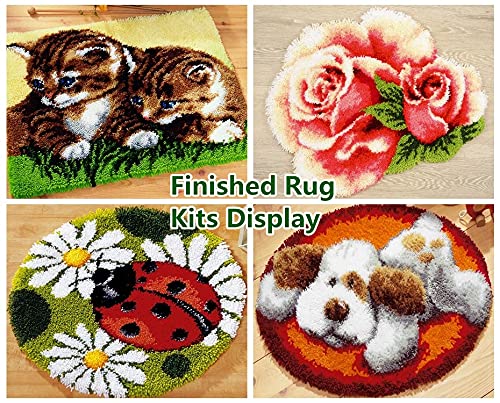 Round Latch Hook Rug Kit for Adults Beginners - DIY Needle Crochet Yarn Embroidery Carpet Kit with Hook Tools, 45x45cm White Elephant Design - Perfect for Home Decor, Christmas Gifts & Cozy Living Room Accents (ZD164)