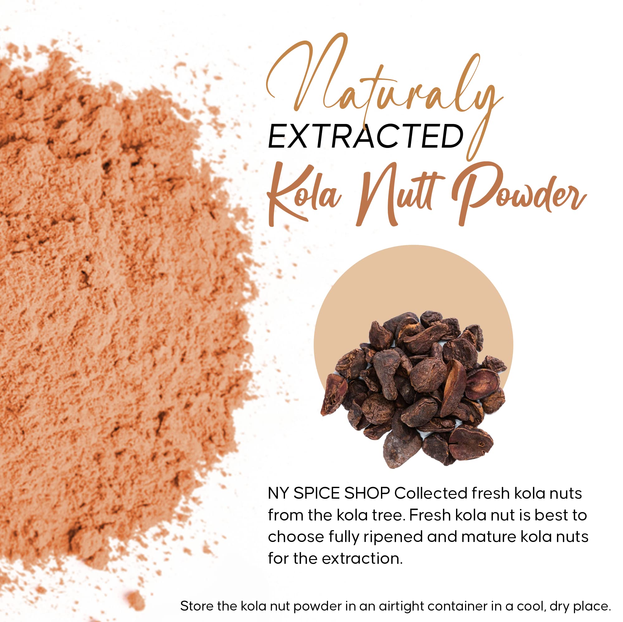 NY Spice Shop Kola Nut Powder - 8oz Pure Jamaican Bissy Powder | Natural African Energy Booster | Raw Kola Nut Superfood | More Effective Than Coffee & Tea | Great for Smoothies, Protein Shakes, Herbal Teas & Natural Energy Drinks