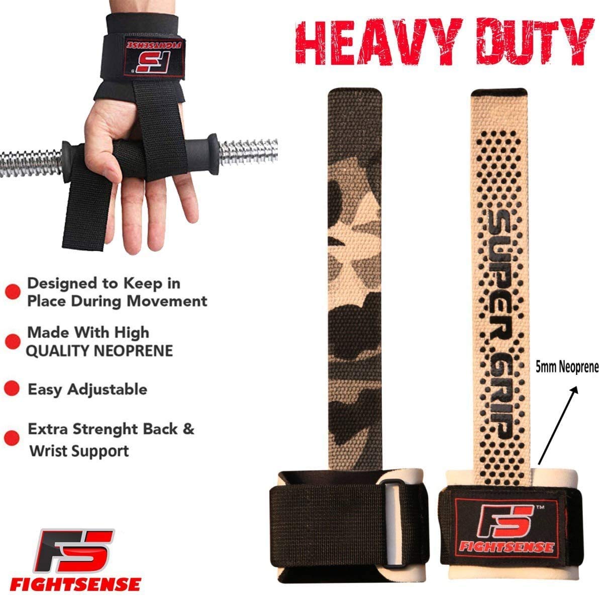 FIGHTSENSE Weight Lifting Straps - Non Slip Wrist Support for Powerlifting & Gym Workouts
