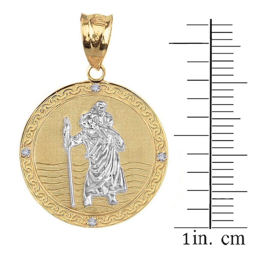 10K Two-Tone Gold Saint Christopher Diamond Round Medal Pendant Necklace (1.16 Inch) - Religious Jewelry for Men & Women, Perfect for Travel Protection Gifts
