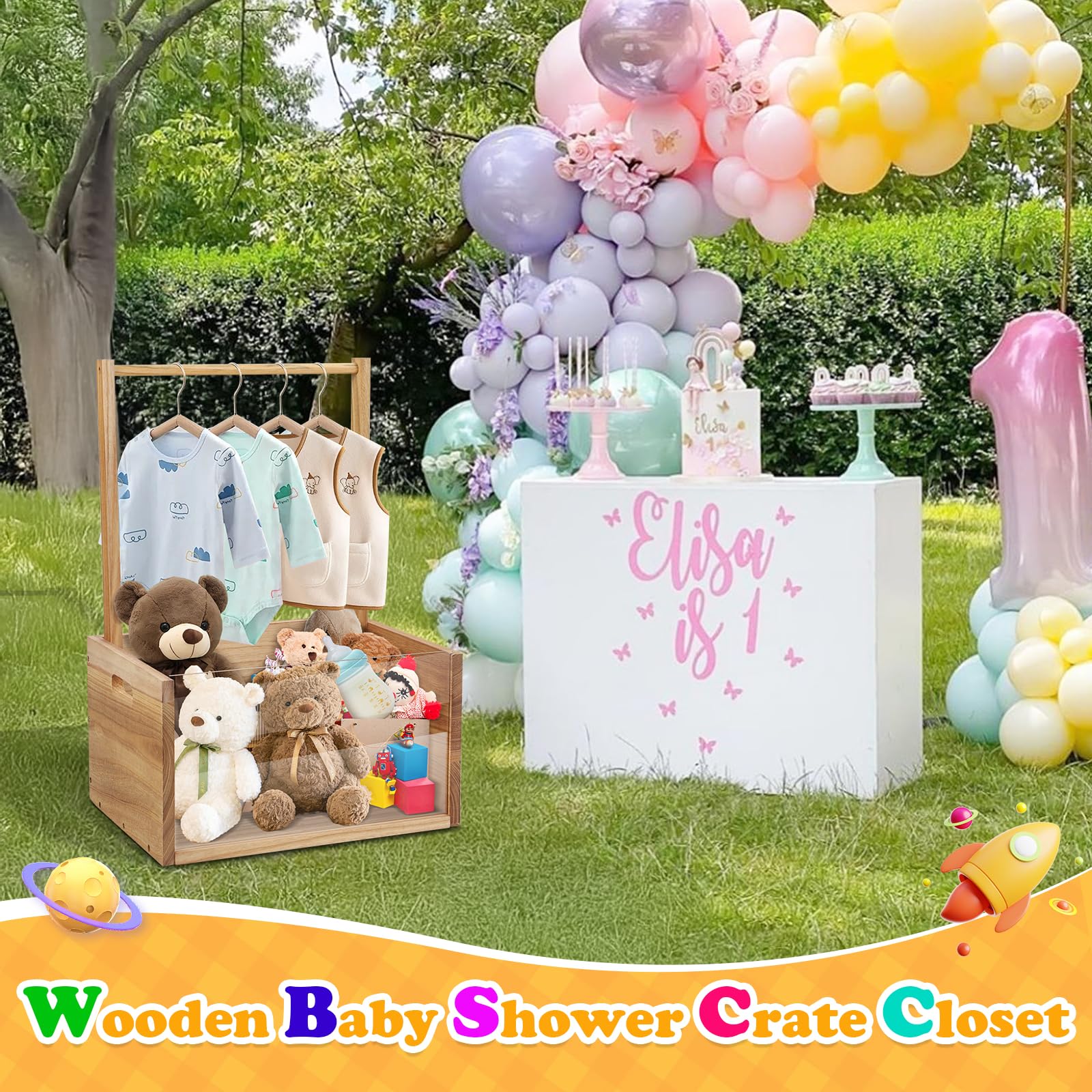Orionstar Wooden Baby Shower Gift Crate with Handle - Baby Clothes Storage Basket for Newborn Essentials - Perfect Baby Shower Gift for New Parents & Nursery Organization