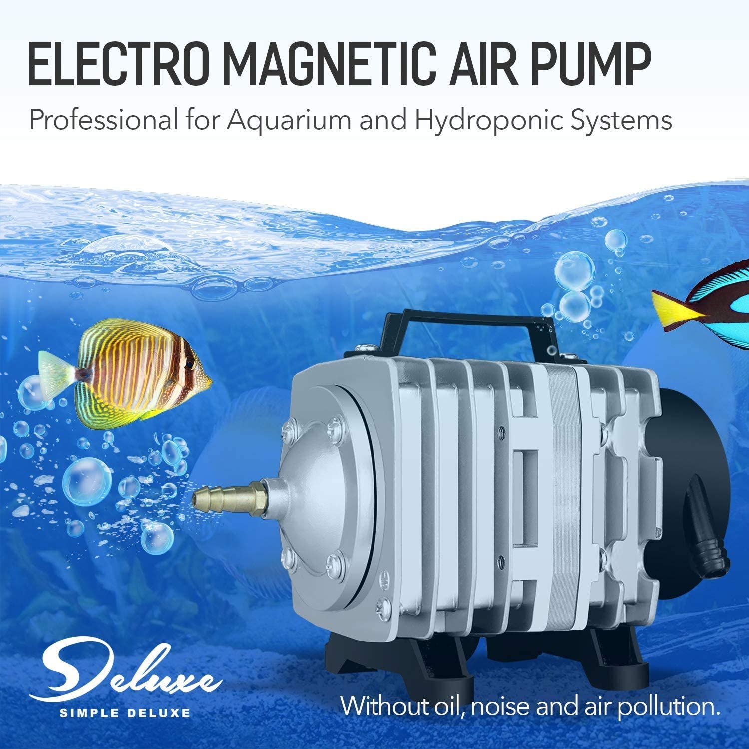 Simple Deluxe Adjustable Air Pump for Aquarium, Pond & Hydroponics - 2 Pack Silver - Perfect for Fish Tanks, Water Gardens & Indoor Plant Systems