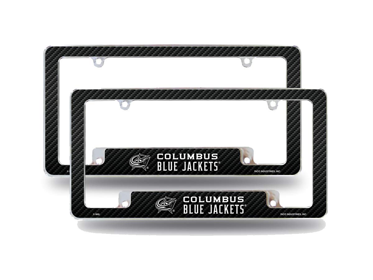 Columbus Blue Jackets NHL Chrome Metal License Plate Frames (Set of 2) - Carbon Fiber Design for Cars & Trucks - Official Team Merchandise for Fans & Tailgating