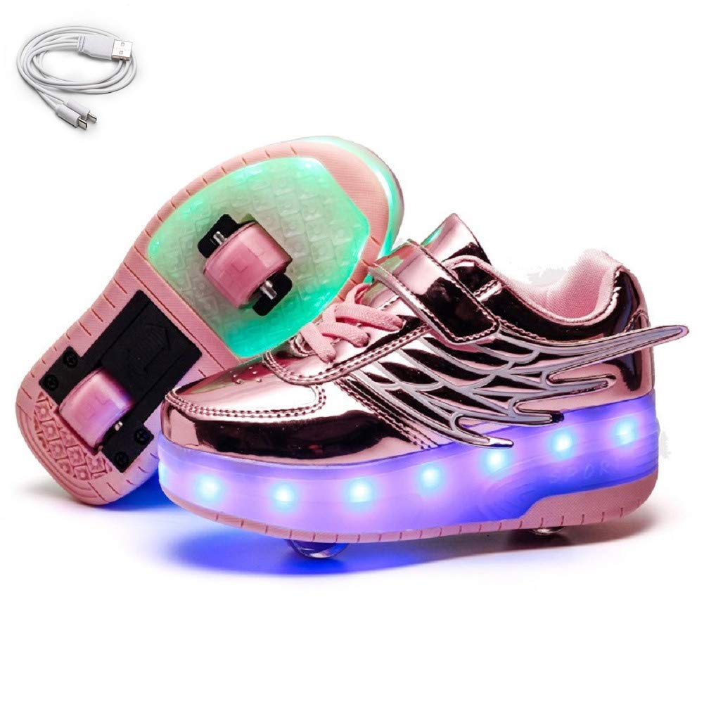 Rechargeable LED Roller Skates for Kids - Light Up Shoes with Retractable Wheels for Boys & Girls | Beginner Friendly Adjustable Two-Wheel Sneakers | Perfect for Birthday Gifts, Outdoor Play & Sports Activities