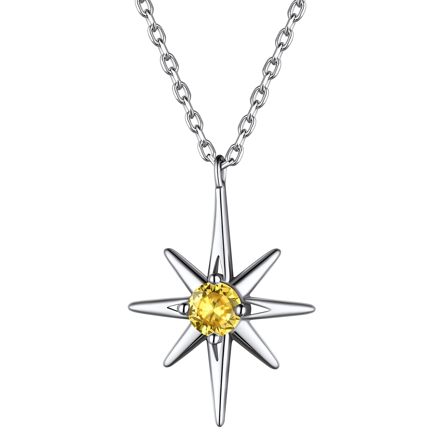 Suplight 925 Sterling Silver Dainty Birthstone North Star Starburst Stud Earrings & Necklace Set for Women | Zodiac Jewelry Gift for Birthday, Anniversary & Everyday Wear
