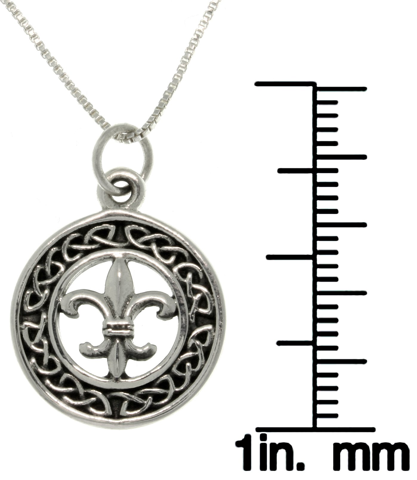 Sterling Silver Celtic Fleur De Lis Charm Pendant Necklace - 18 Inch Box Chain for Women, Gift for Her, Birthday, Anniversary, Wedding, Christmas | Elegant Jewelry for Everyday Wear & Special Occasions
