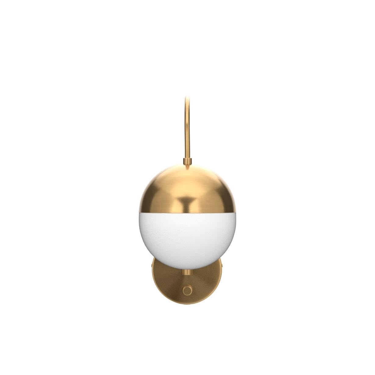 Vintage Mid Century Modern Wall Sconce - Gold Brass Plug-in Wall Lamp with Opal White Glass Globe, Adjustable Switch - Perfect for Bedroom, Living Room & Hallway Lighting