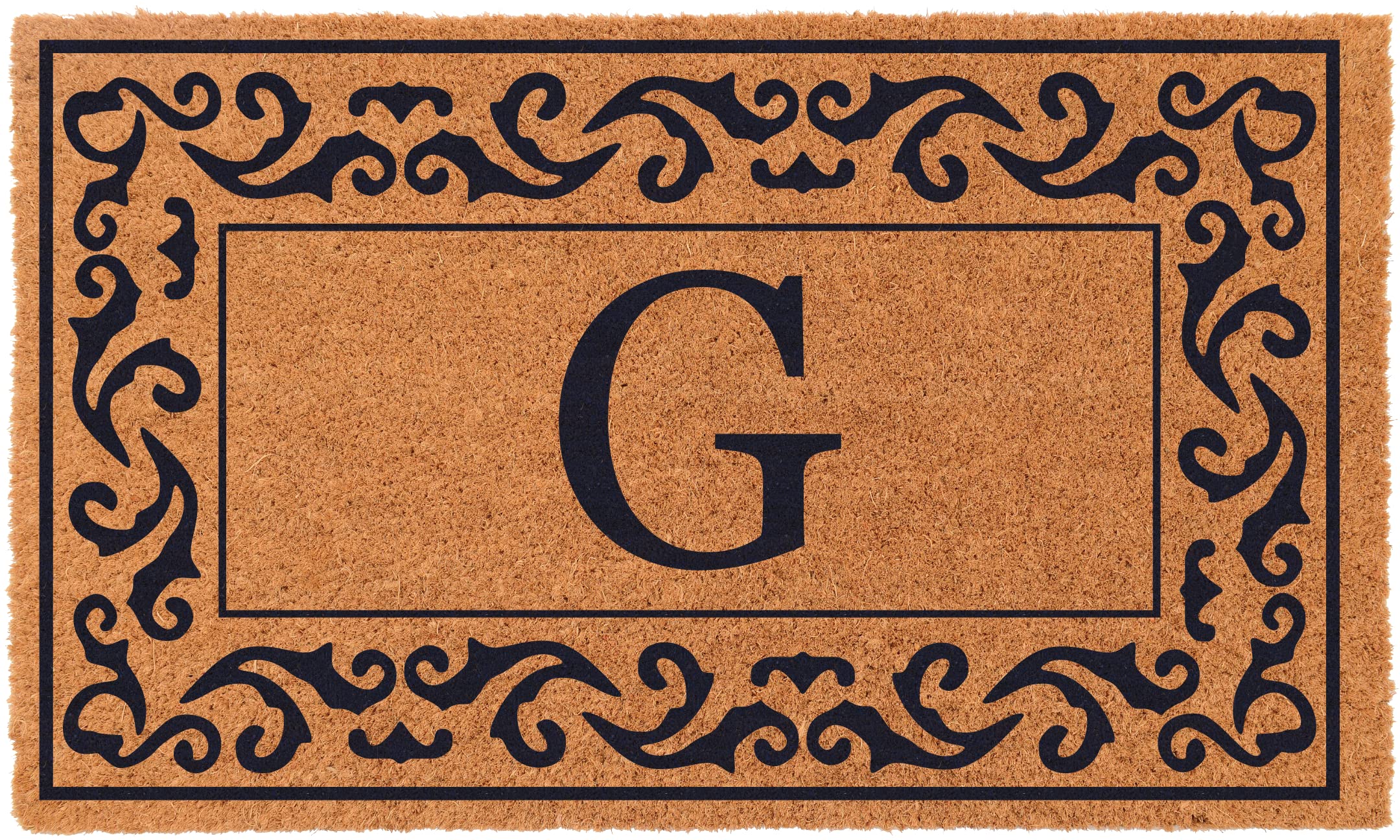 Personalized Blue Scroll Border Monogram Doormat 38x60 Inch - Non-Slip Vinyl Backing Coco Mat for Front Door, Porch & Entryway - Perfect for Home, Office & Gifts