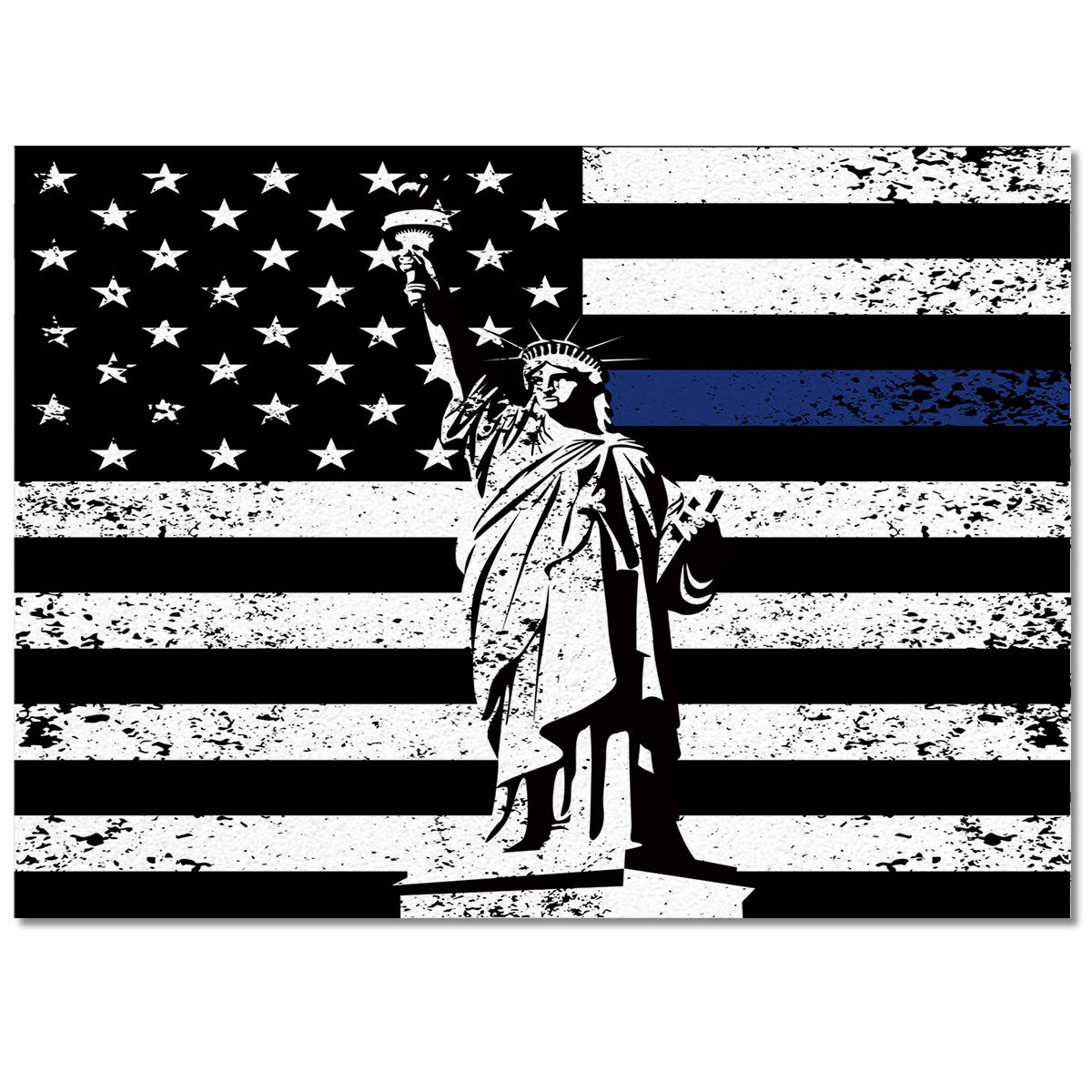 American Flag Statue of Liberty Outdoor Rug 4'x6' - Waterproof Non-Slip Patio Mat for Dining Table, Bathroom, Kitchen & Laundry Room - Washable Floor Runner with Rustic Wooden Plank Design in Black & Blue | Perfect for Backyard, Deck & Poolside