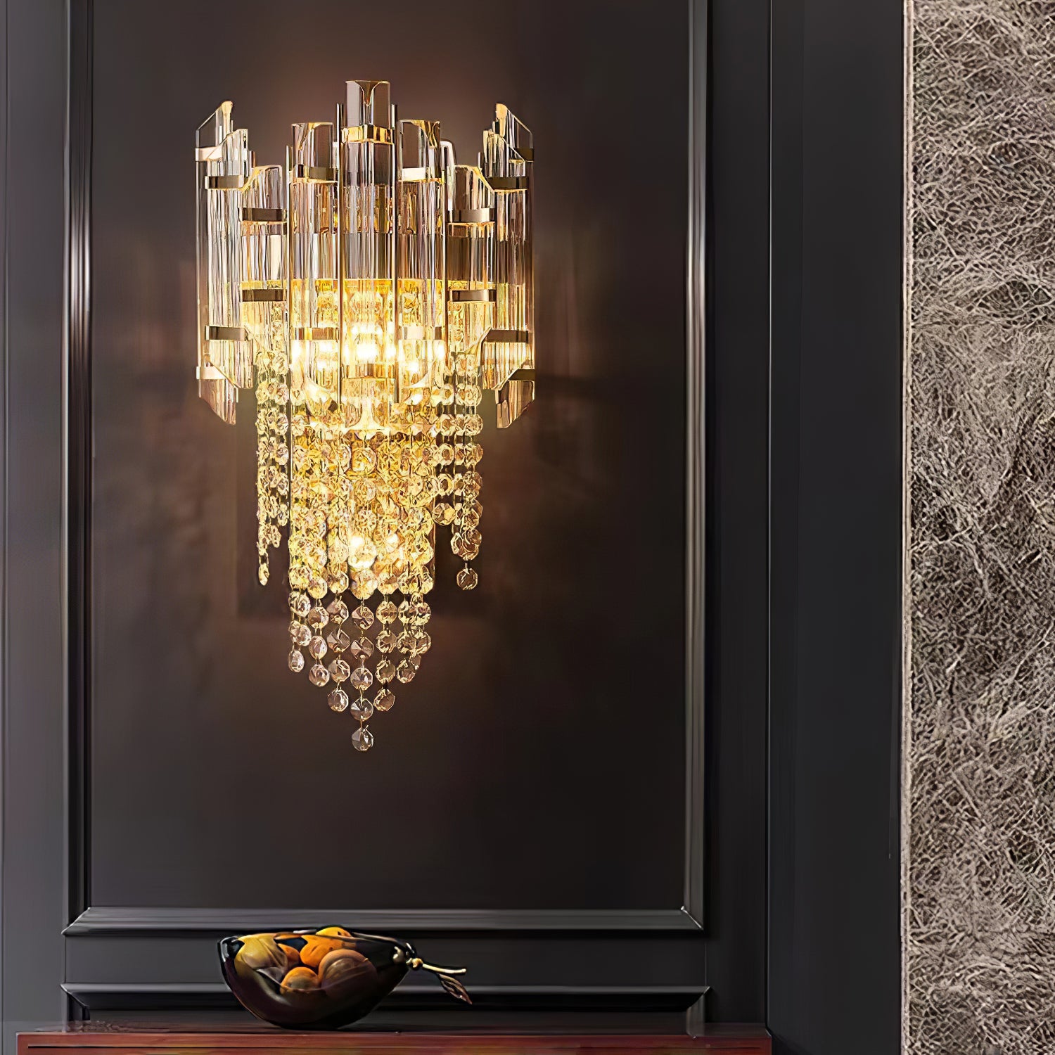Crystal Tiered Wall Sconce - Elegant Clear Glass Light Fixture for Living Room, Bedroom, or Hallway Decor