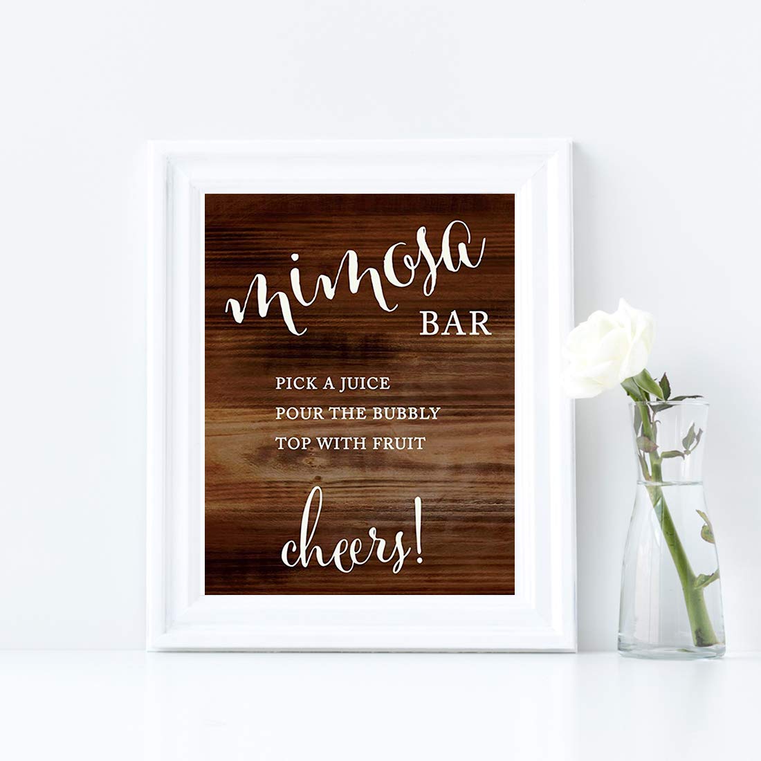Rustic Wood Wedding Party Sign - 8.5x11 Inch DIY Mimosa Bar Sign for Champagne & Juice - Unframed Dessert Table Decor - Perfect for Bridal Showers, Receptions & Anniversary Celebrations