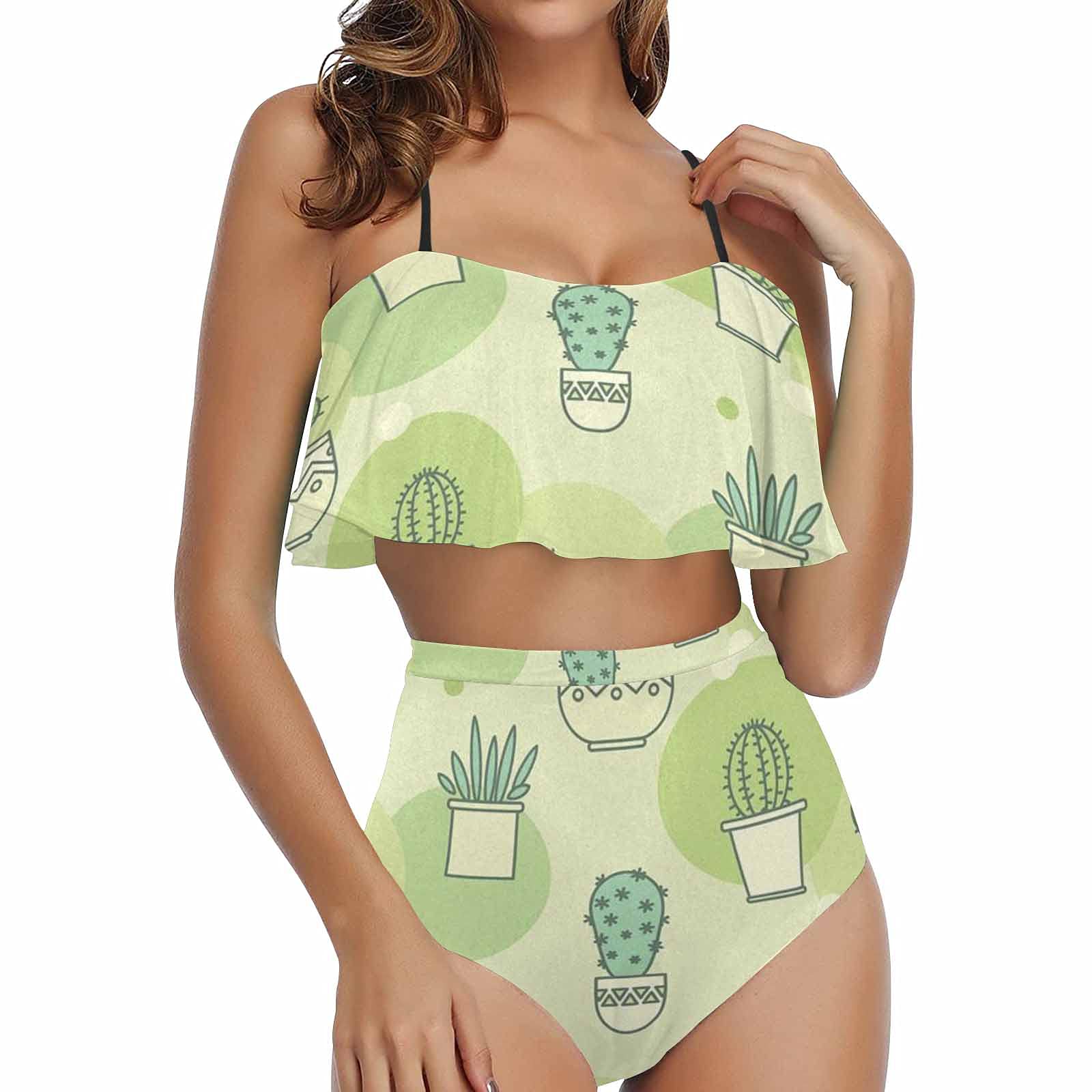 **Cute Balloons & Clouds Flounce Bikini Set for Women - High Waisted Two Piece Bathing Suits | Beach Vacation, Pool Party, Summer Swimwear**