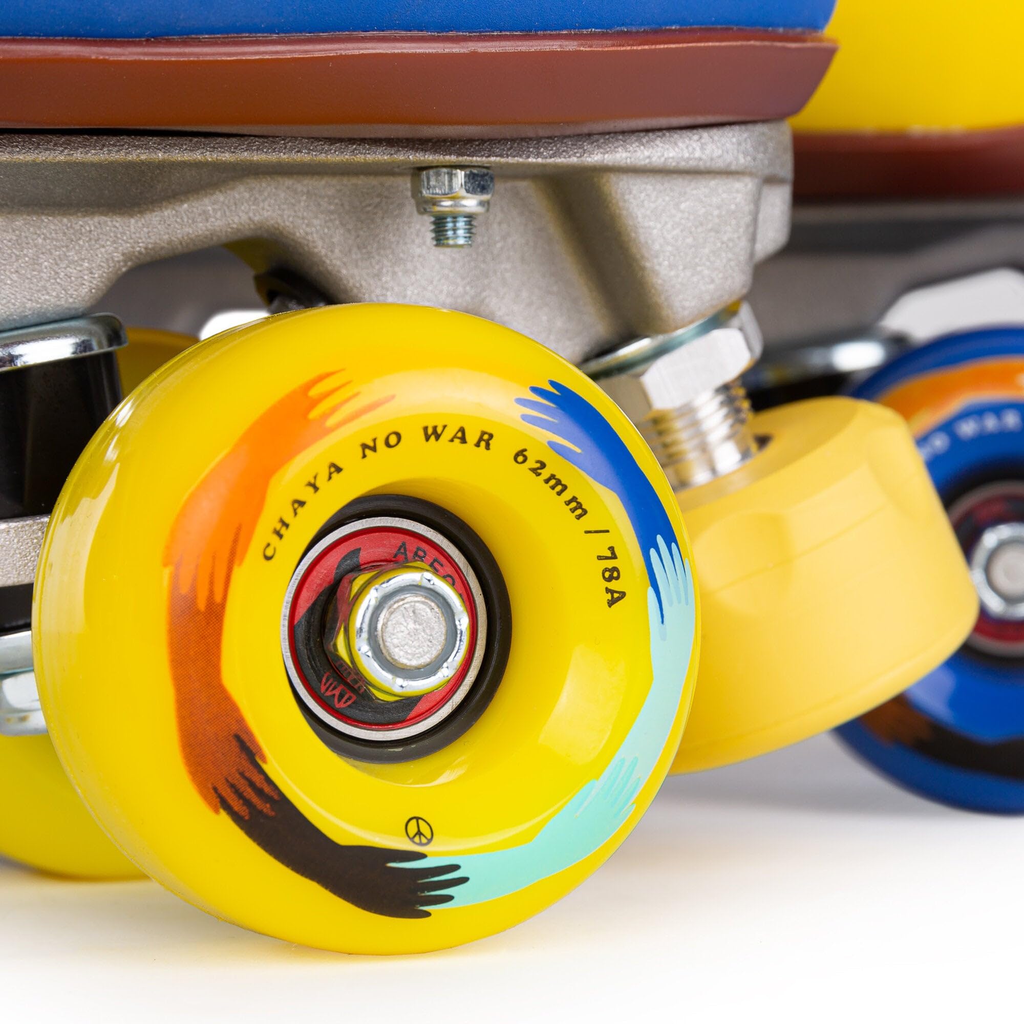 Chaya Deluxe NO WAR Roller Skates - Blue & Yellow Quad Skates for Women & Men - Perfect for Outdoor Skating, Rink, Roller Derby & Fitness