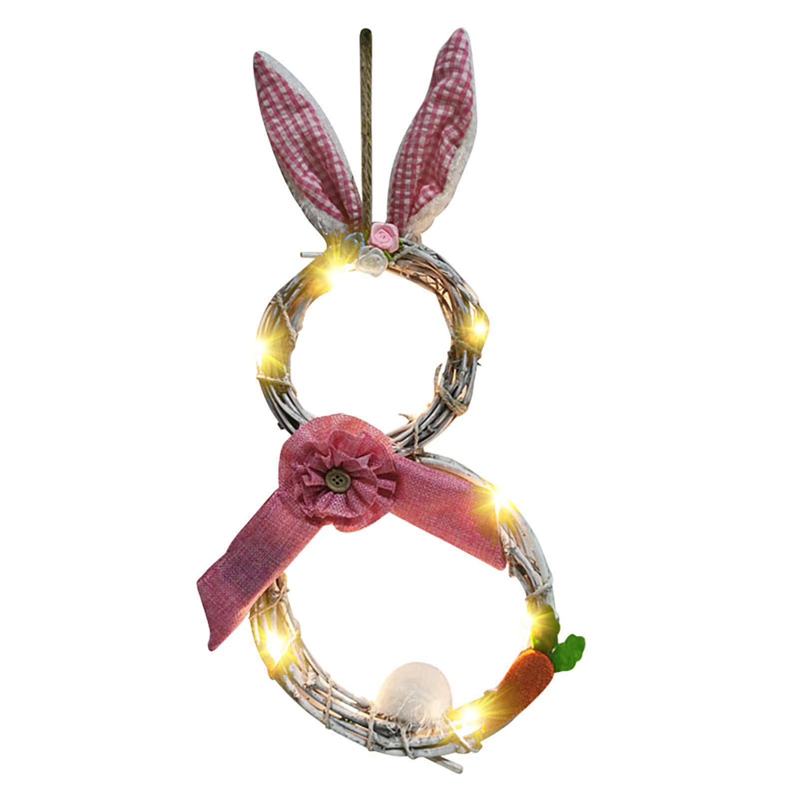 Easter Bunny Wreath - Faceless Vine Circle Decor with LED Lights for Living Room, Spring Home Decor, Easter Party, and Holiday Gift Ideas