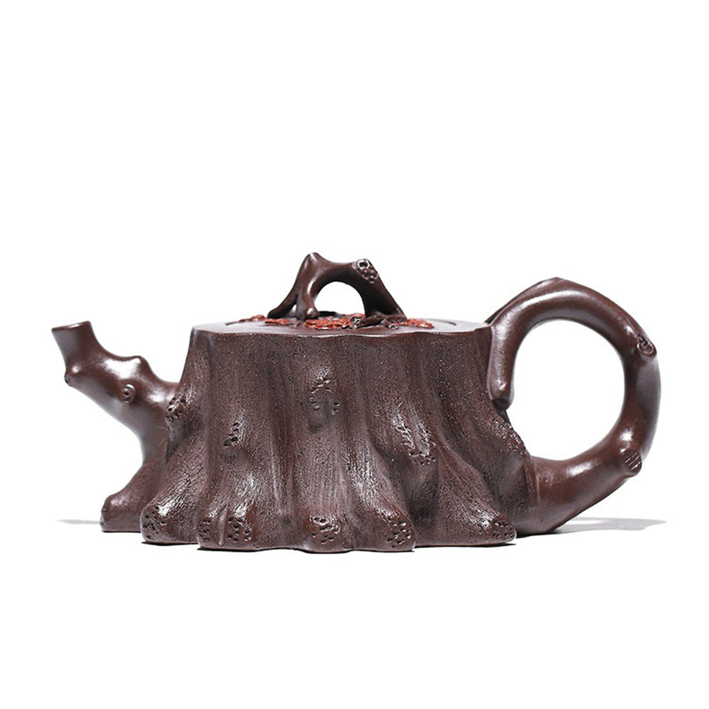 Premium Yixing Purple Clay Teapot - Handcrafted Plum Tree Stump Design | Authentic Chinese Tea Ceremony Pot | Perfect for Gongfu Tea, Home Decor & Gift Giving
