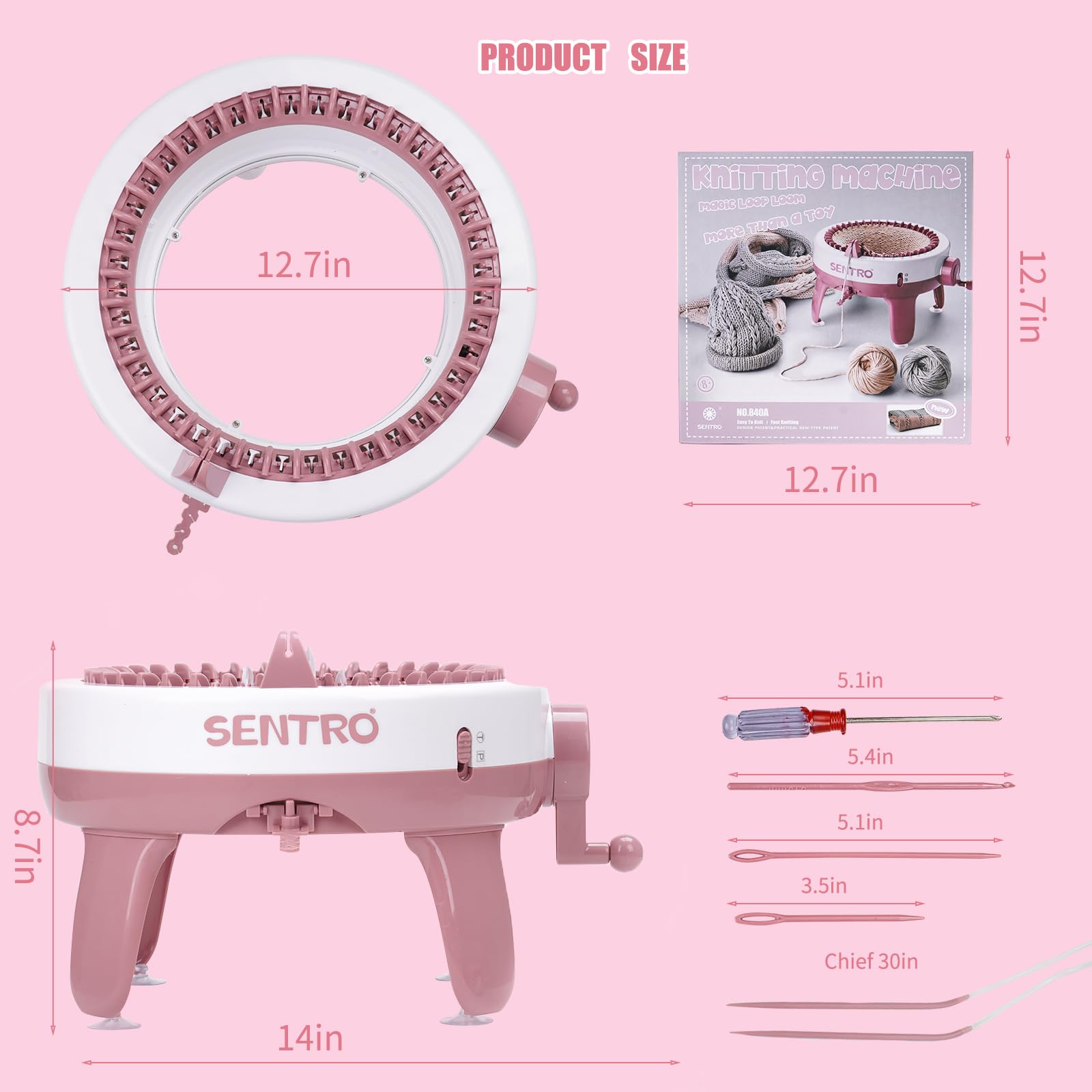 YIMORIA SENTRO 40 Needle Knitting Machine for Adults - Smart Rotary Knitter for Beginners, DIY Scarf Hat Socks Maker - Perfect Christmas & New Year Gift for Craft Lovers - Great for Home Crafting, Holiday Gifts & Handmade Projects